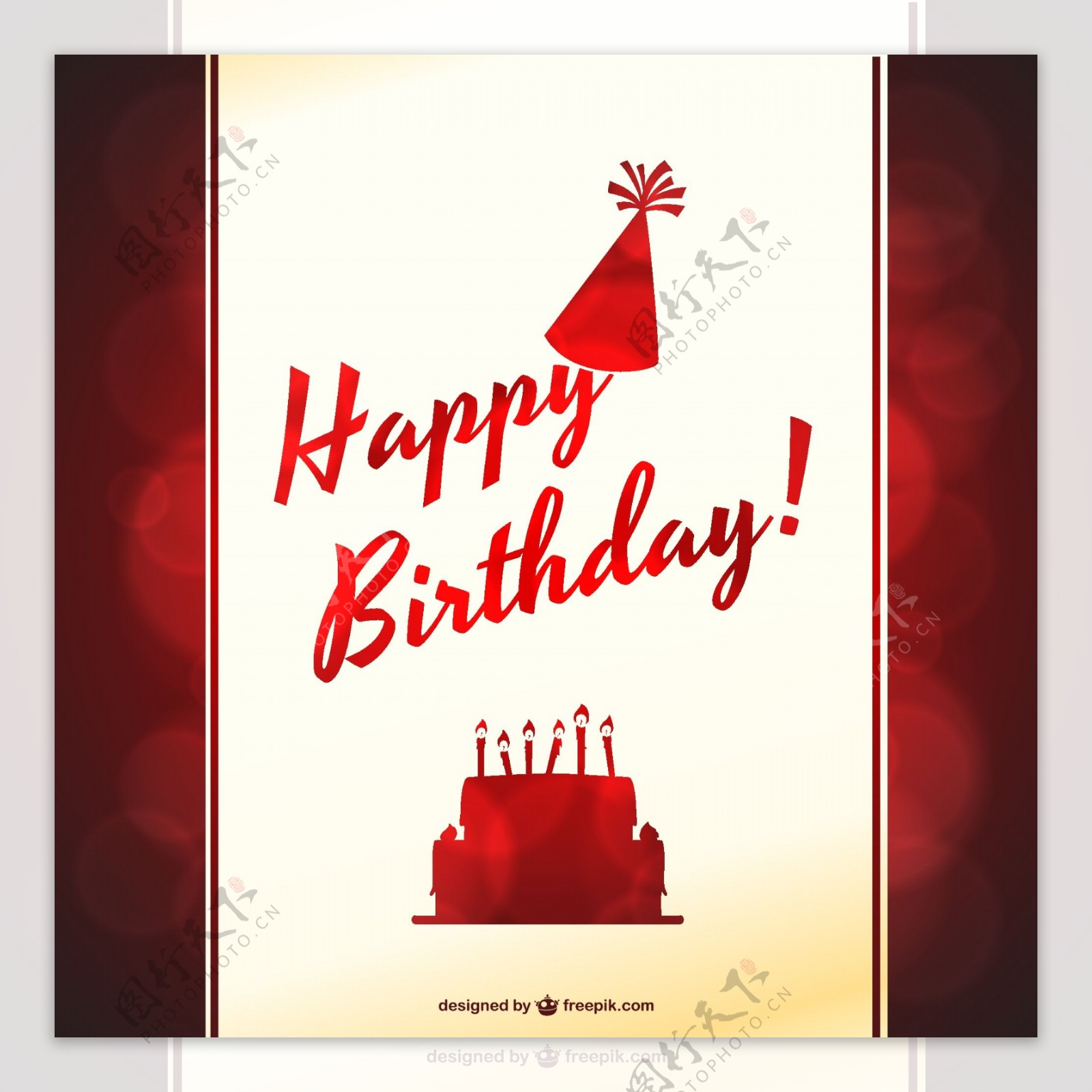 红色的生日卡片有一个蛋糕