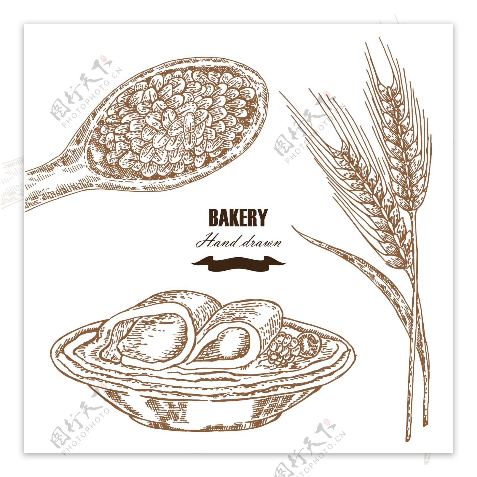 小麦与煎饼素描插画