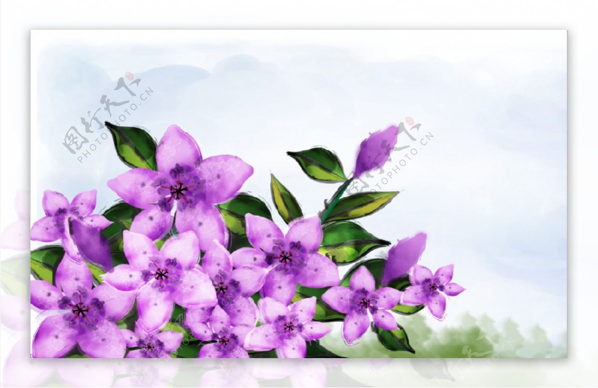 紫色PSD手绘花束