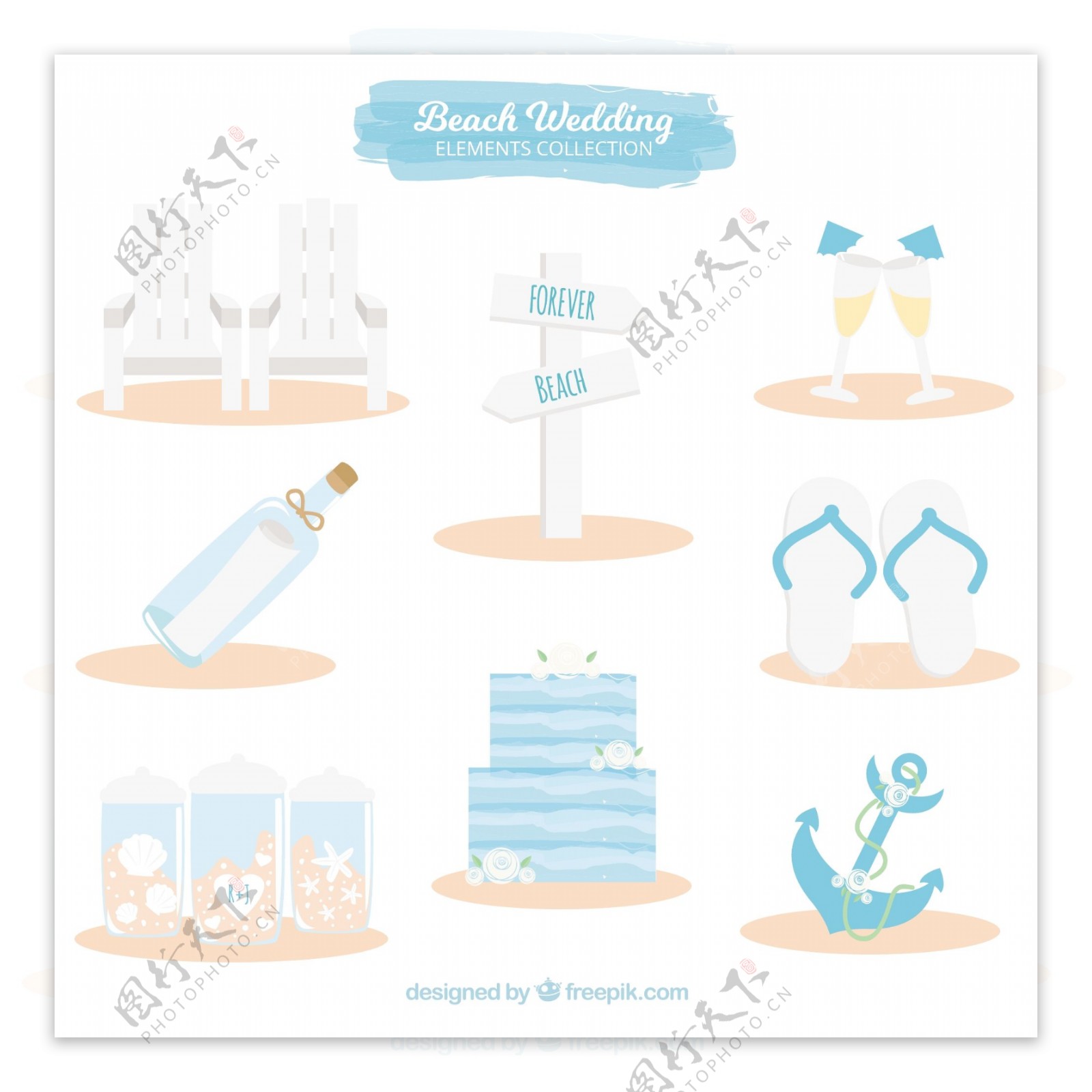 海滩婚礼装饰元素图标
