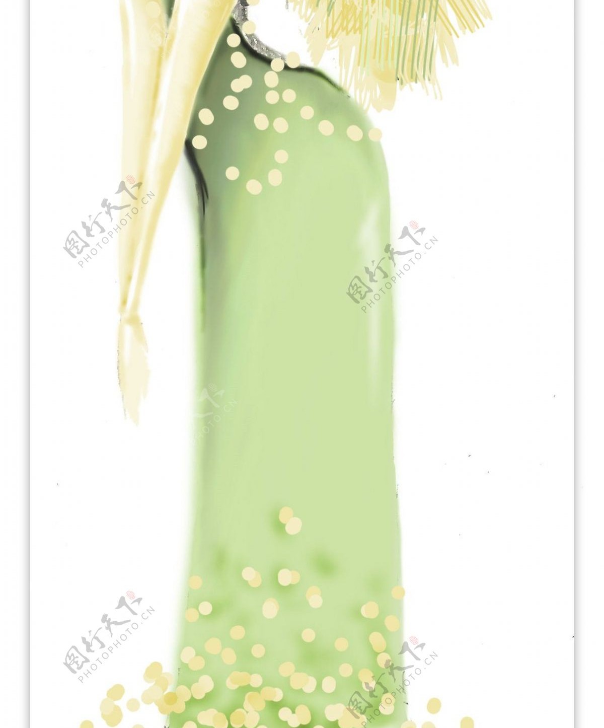 绿色皮草连衣裙设计图