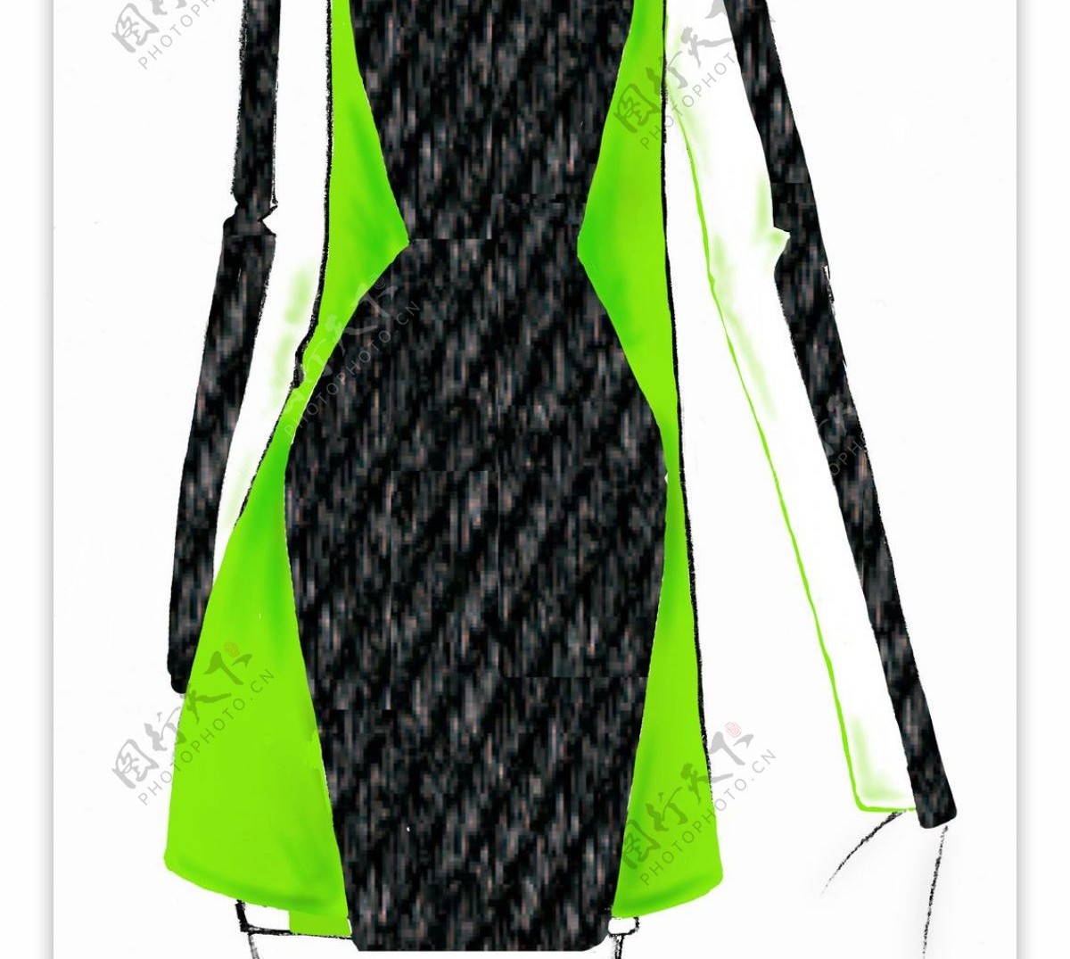 黑绿色连衣裙套装设计图