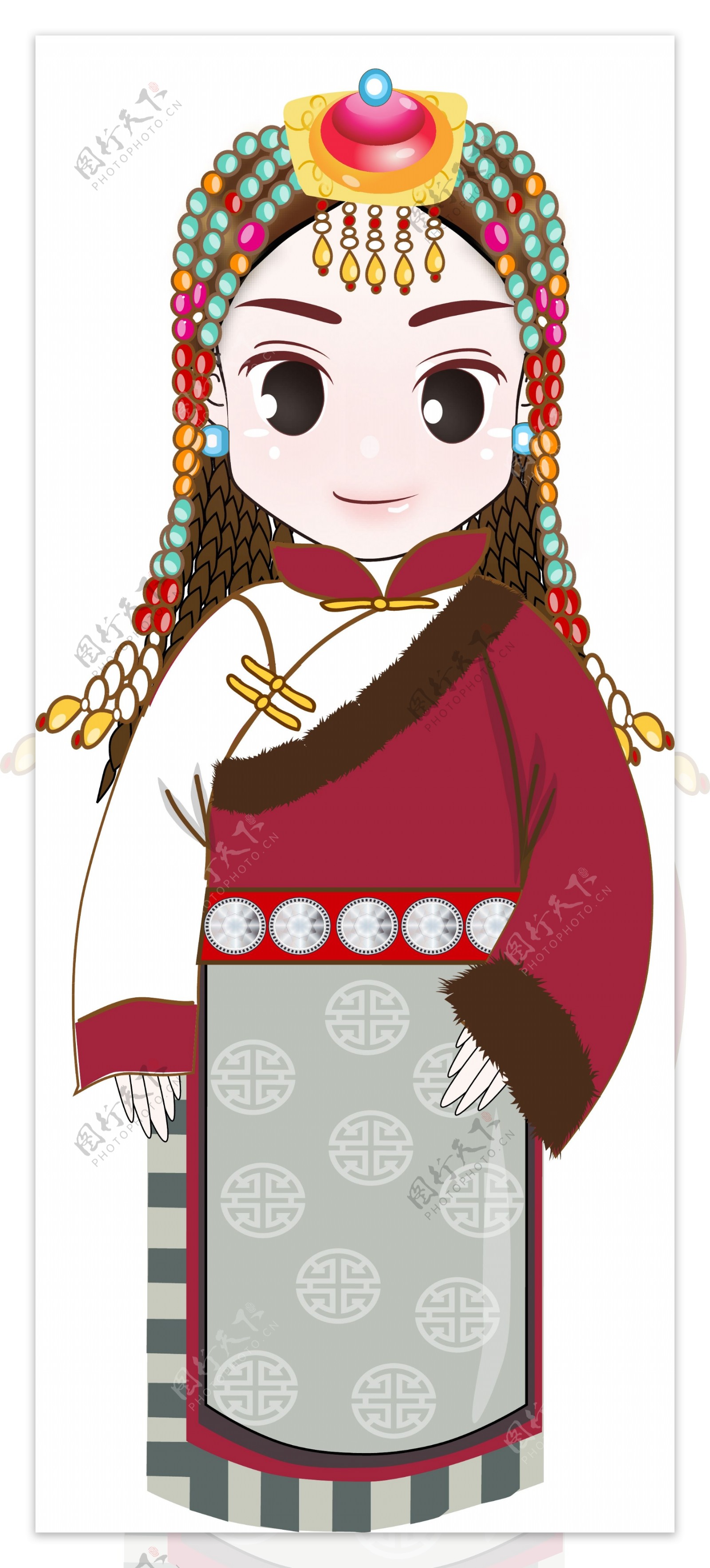 Q版卡通古装人物喜庆藏族人物矢量素材