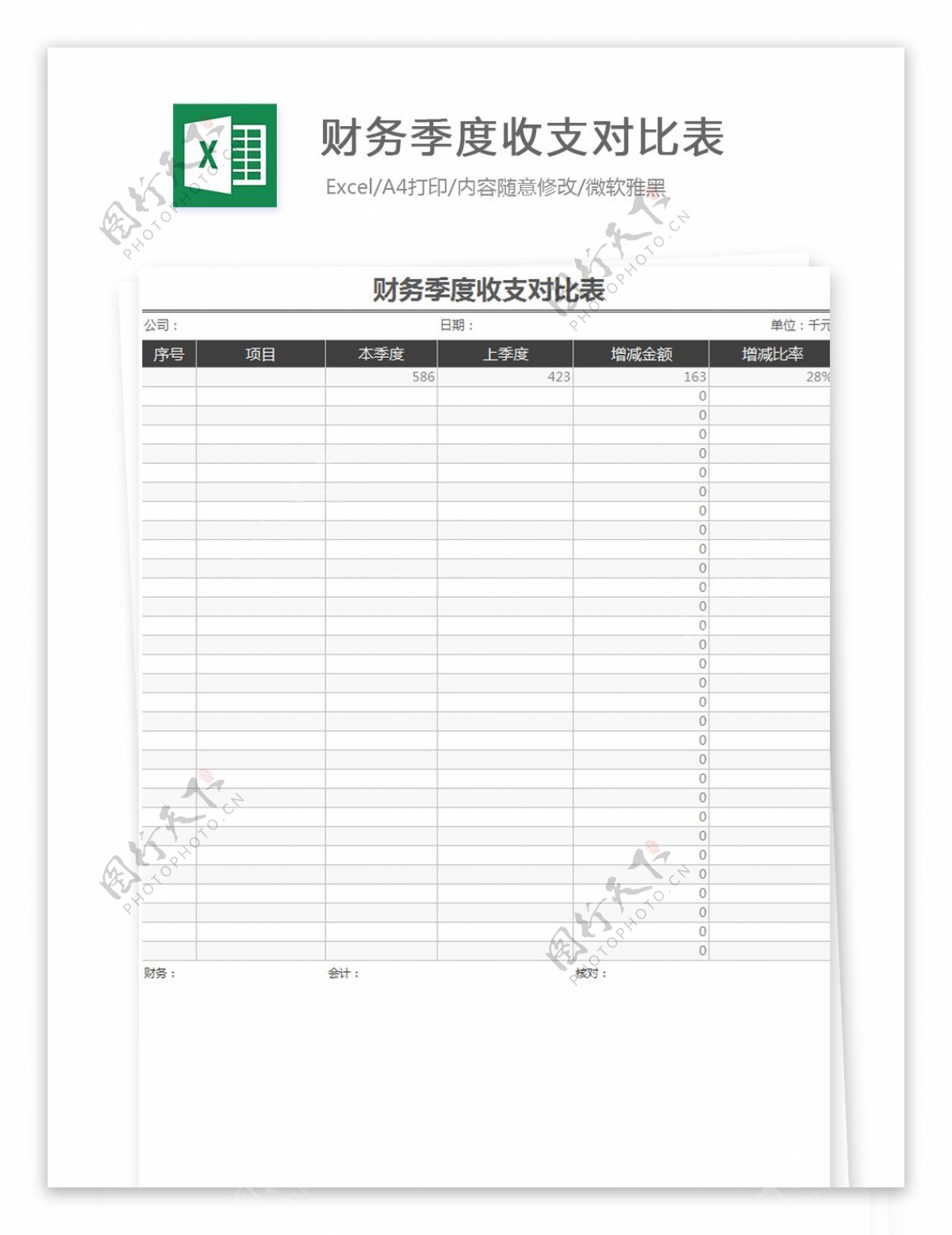 财务季度收支对比表Excel文档