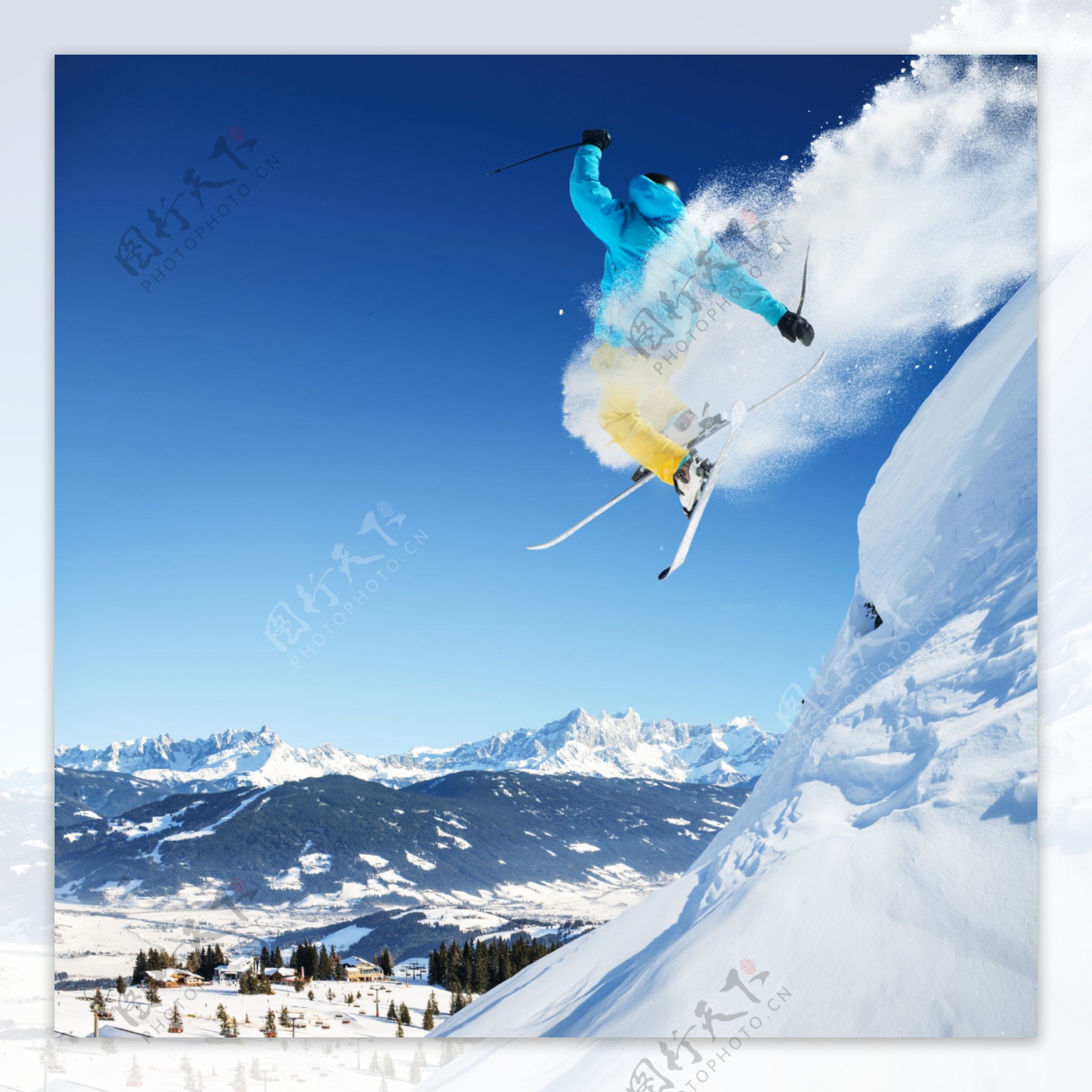 腾空跳跃的滑雪运动员