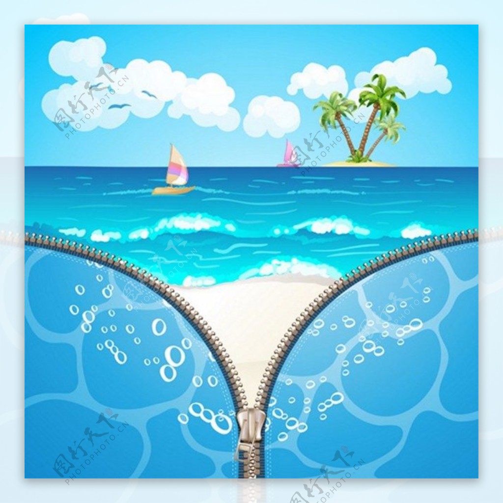 夏日暑假海洋创意拉链背景图