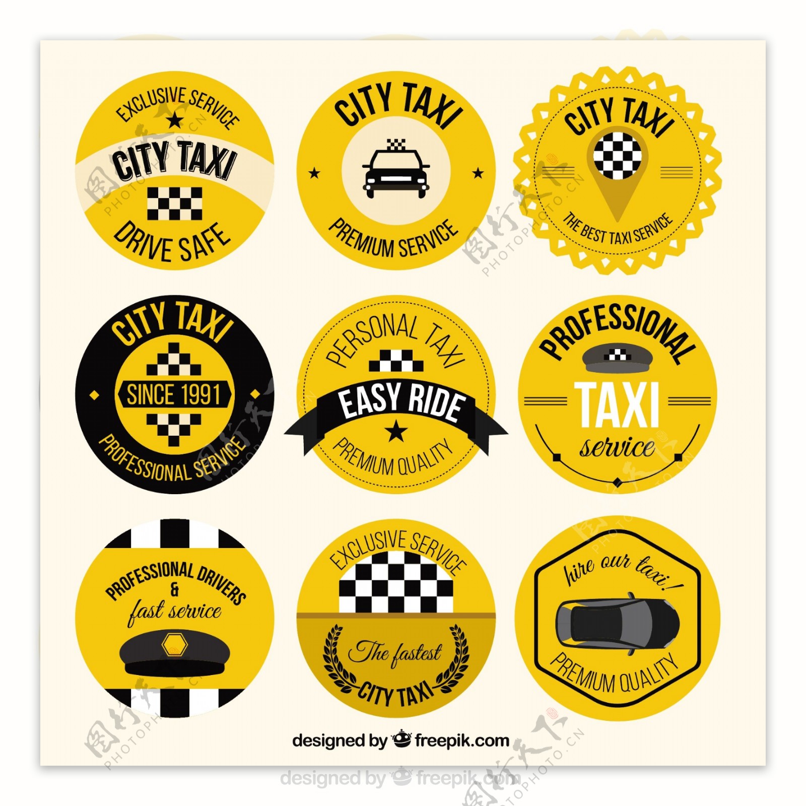 黄色老式出租车徽章