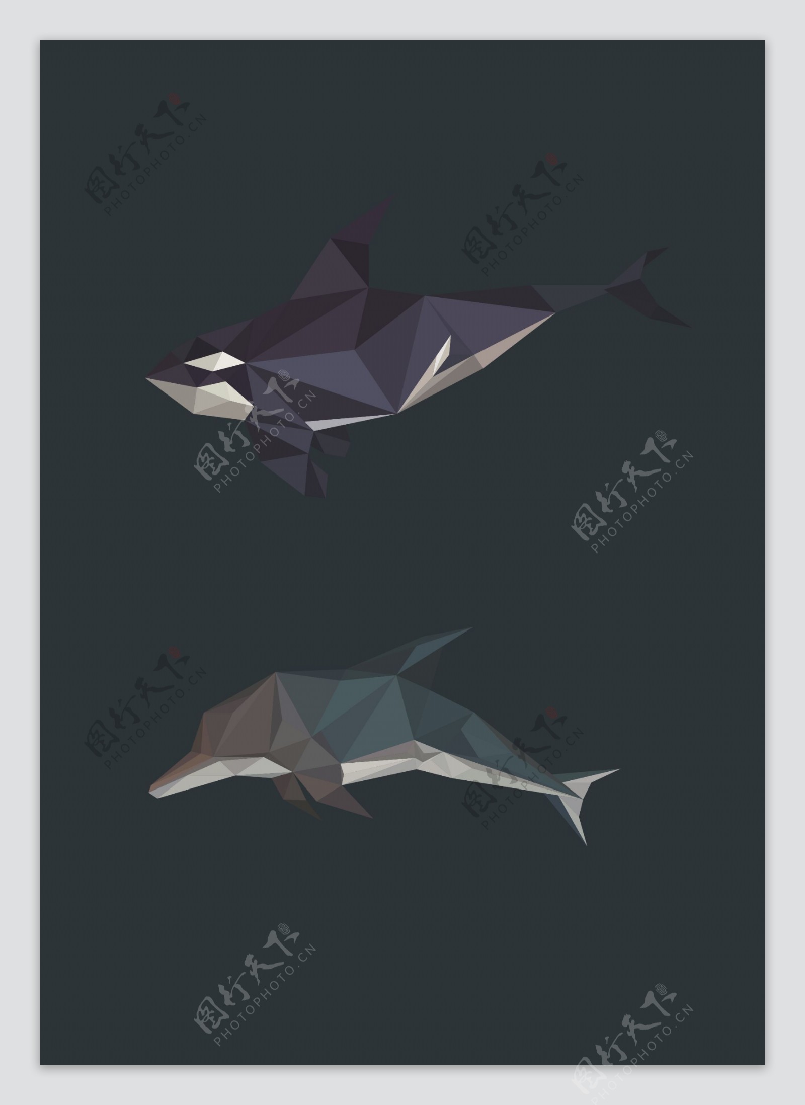 几何海豚鲸鱼矢量可编辑素材创意几何动物