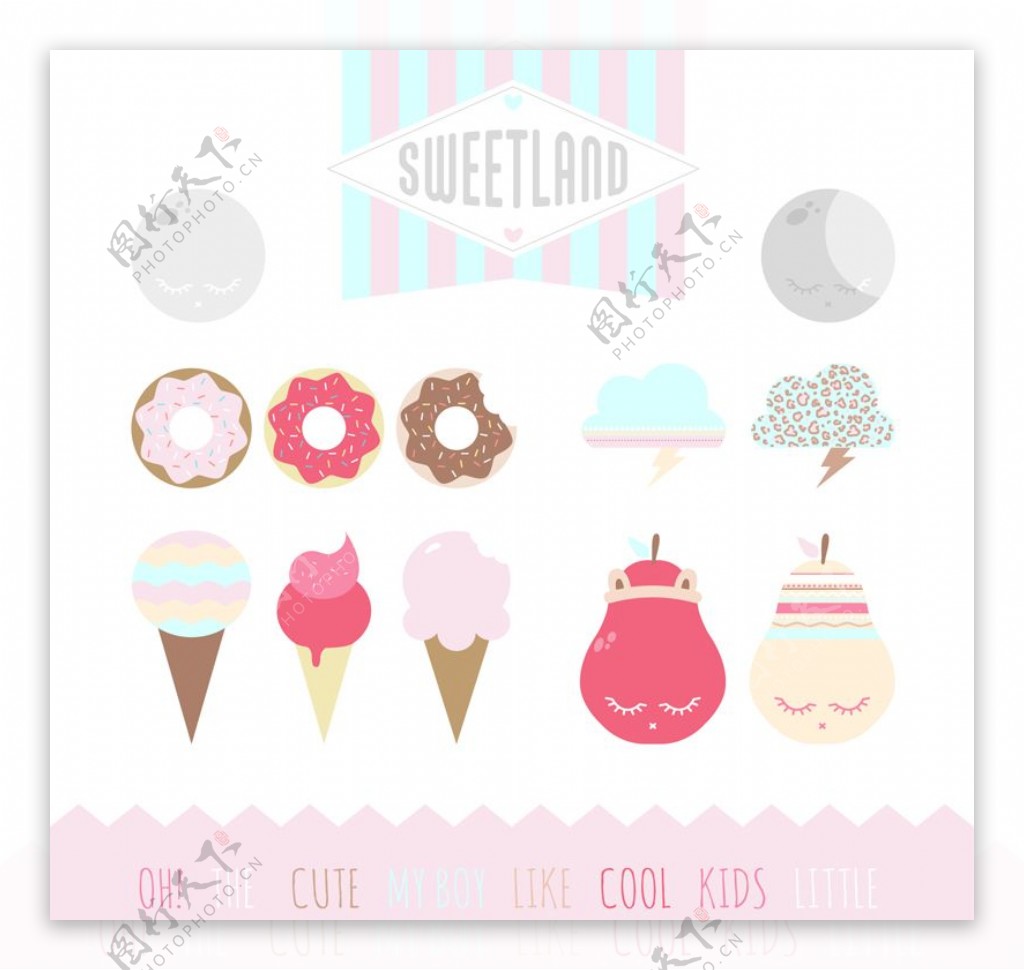 月亮灯泡云朵甜品冰淇淋甜甜圈时尚粉色