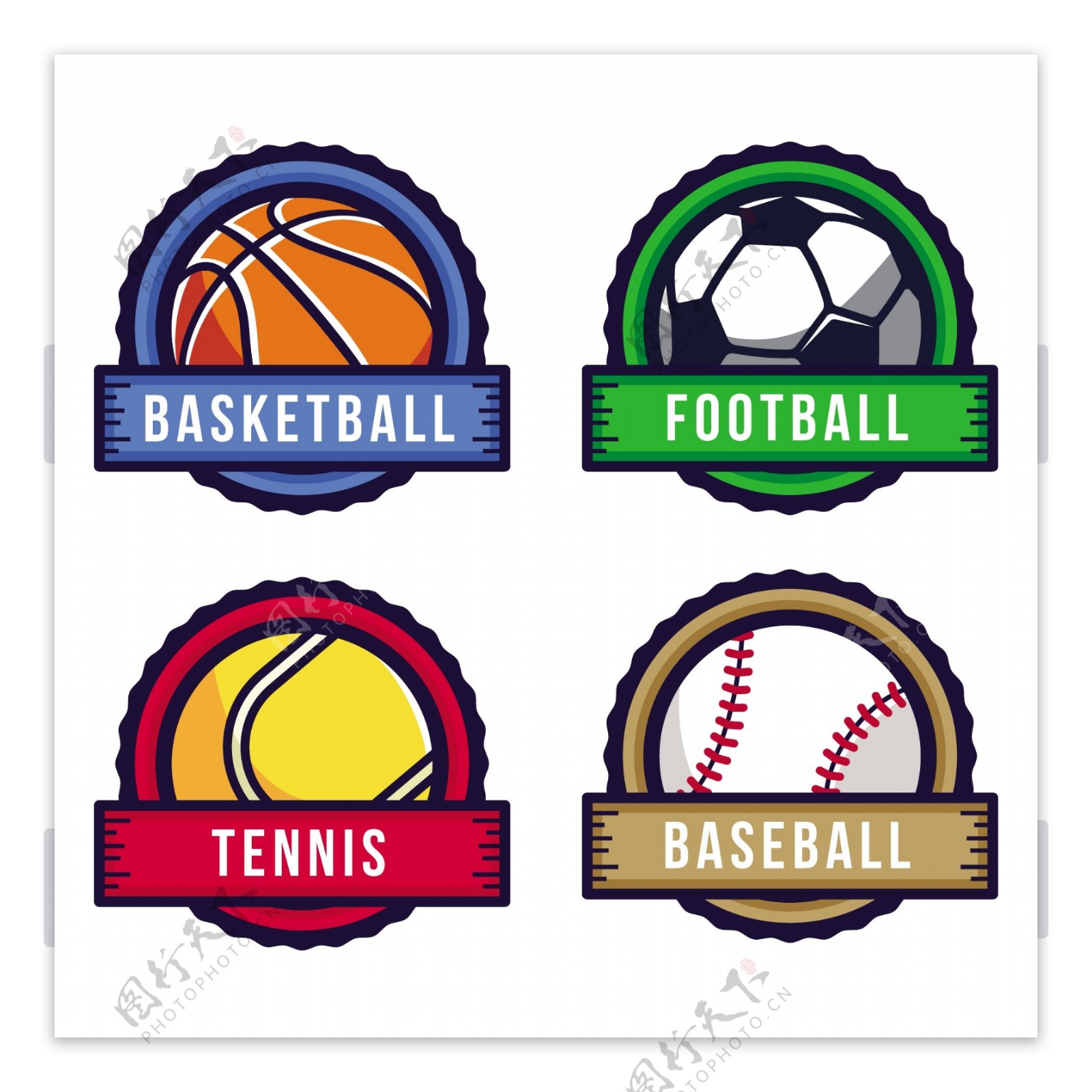 丝带装饰运动球类标签图标