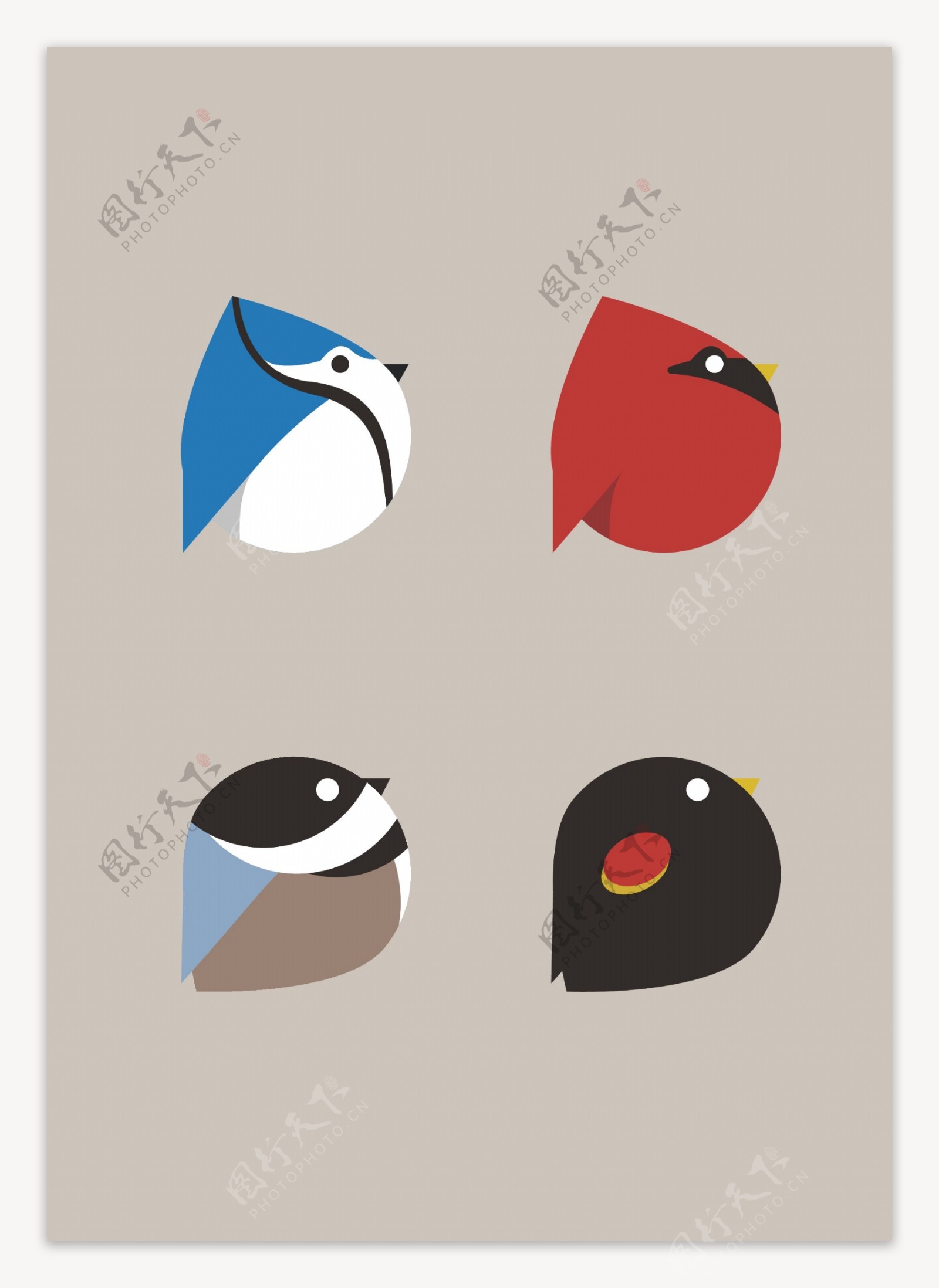 矢量小鸟图标可爱几何动物小鸟企鹅