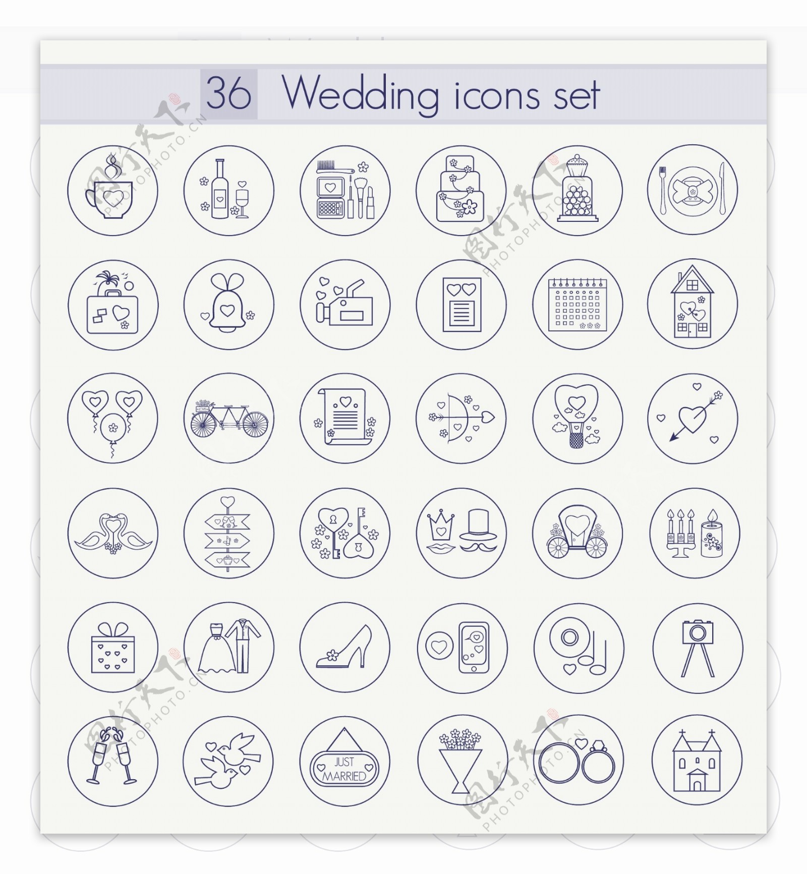 线条婚礼卡通图标矢量设计素材