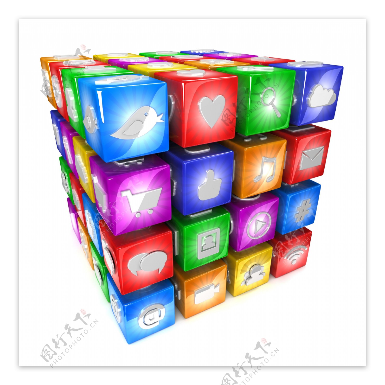 魔方形立方体网络社交媒体图标图片