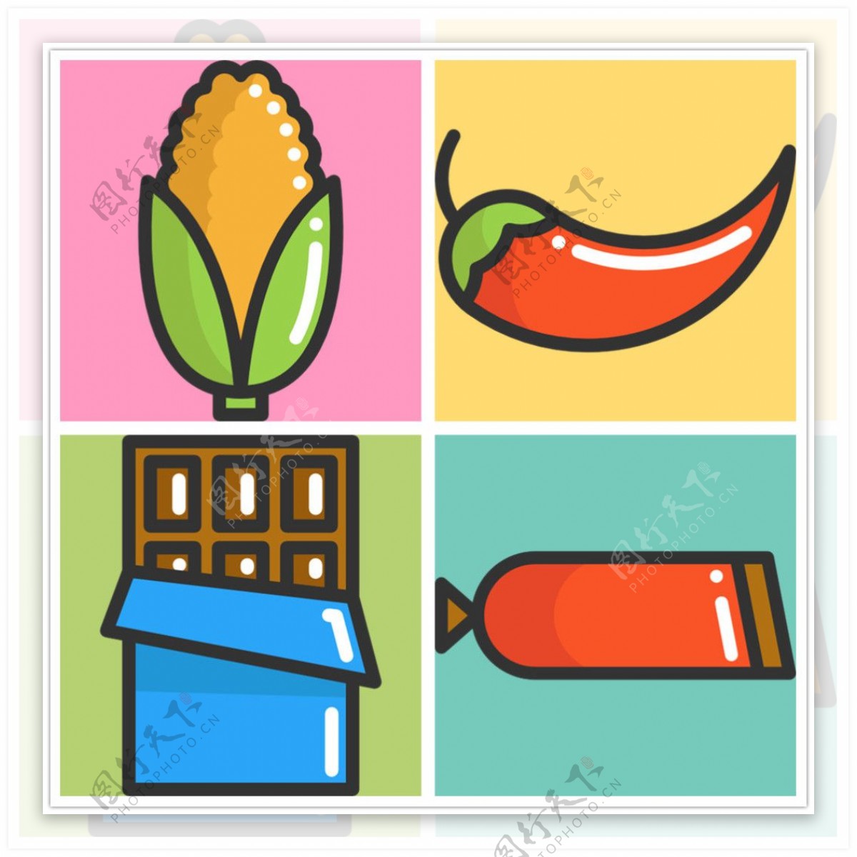 扁平精美食物icon图标
