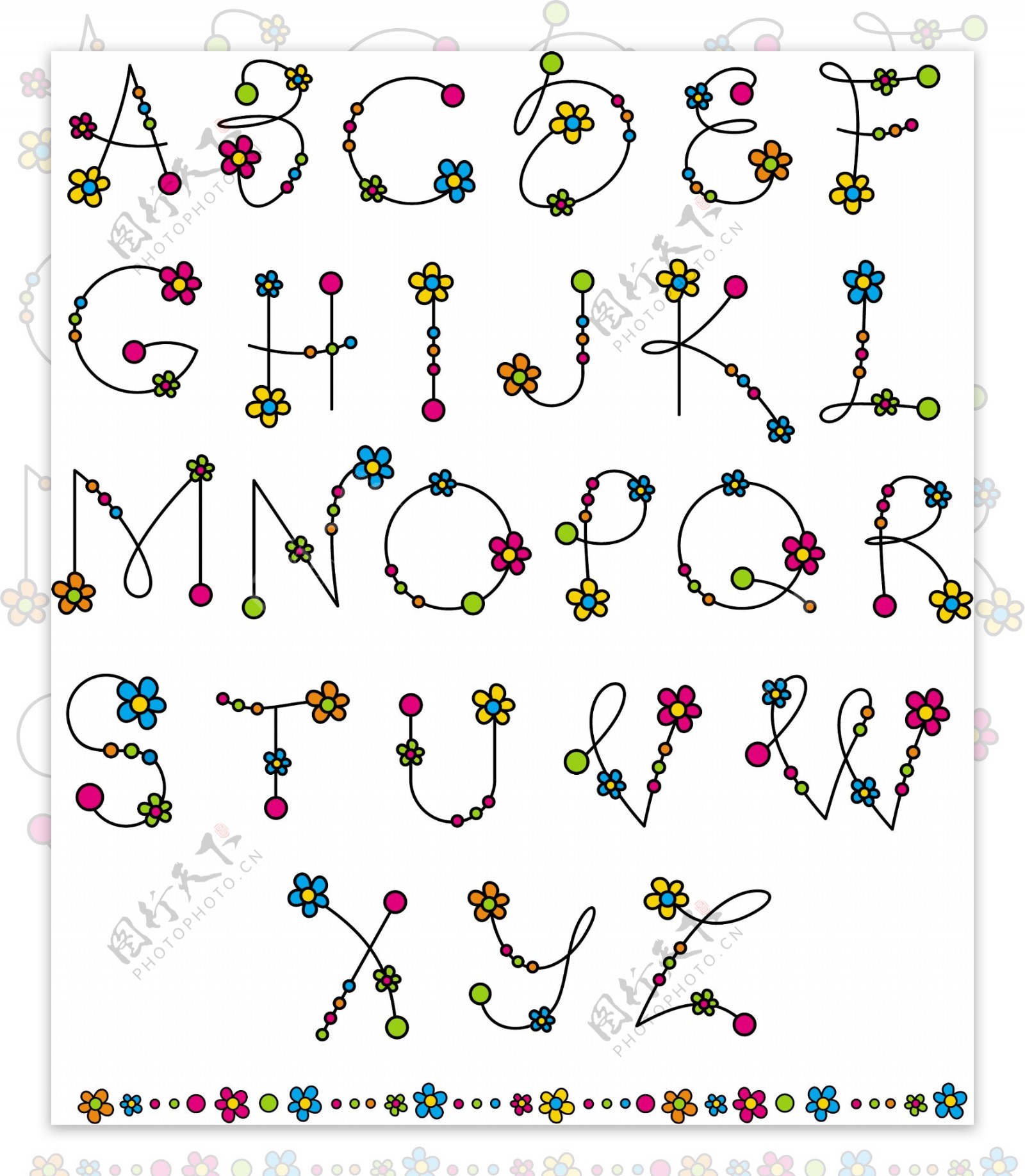 花朵字母设计矢量图图片