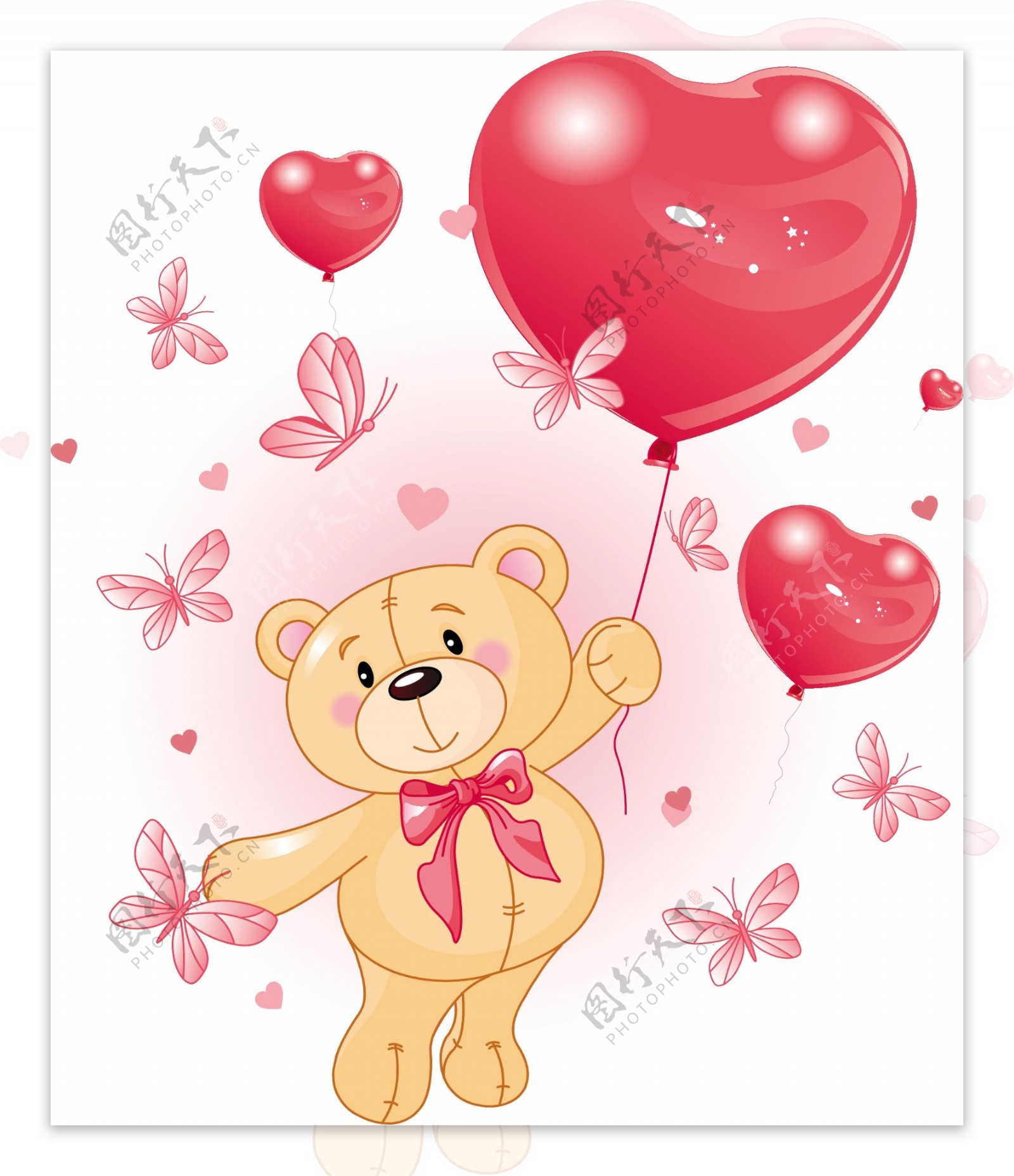 卡通泰迪熊和蝴蝶气球矢量素材