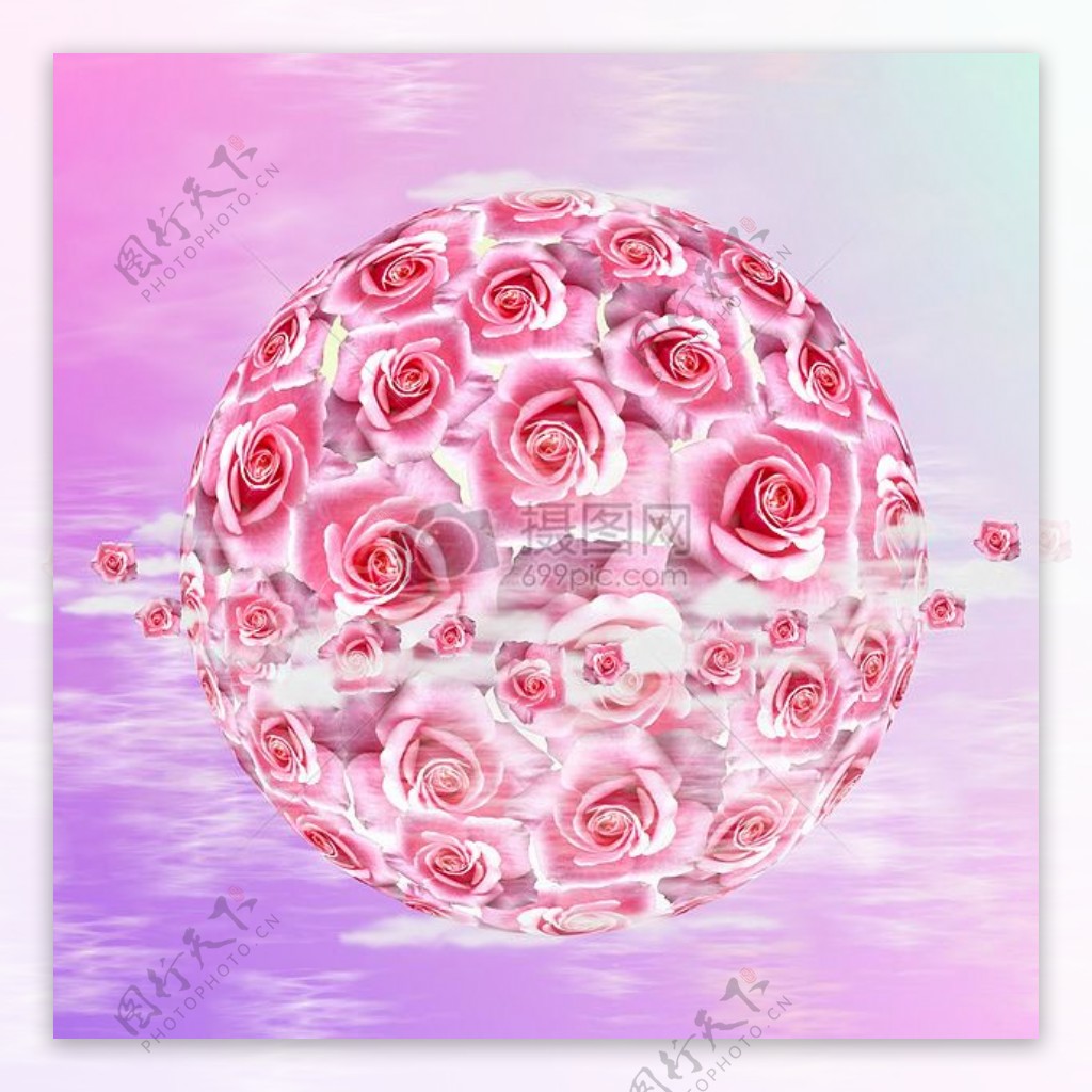 粉色花朵排列一个球行