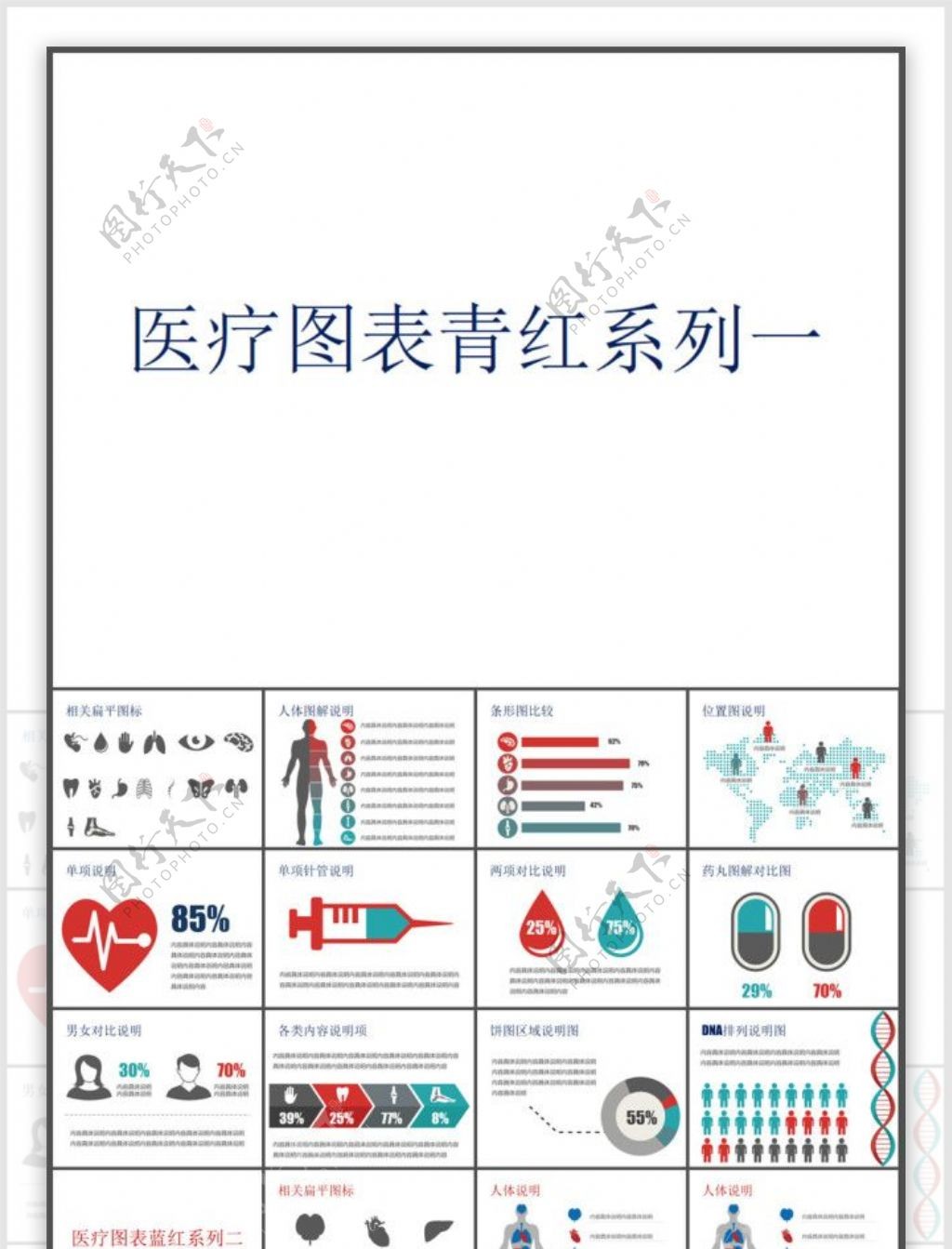 扁平化医学医疗PPT图表合集39P