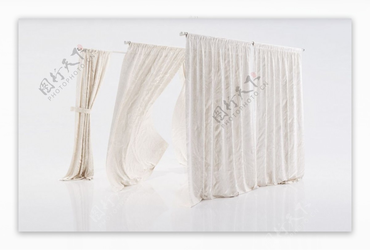 白色柔软简洁窗帘模型