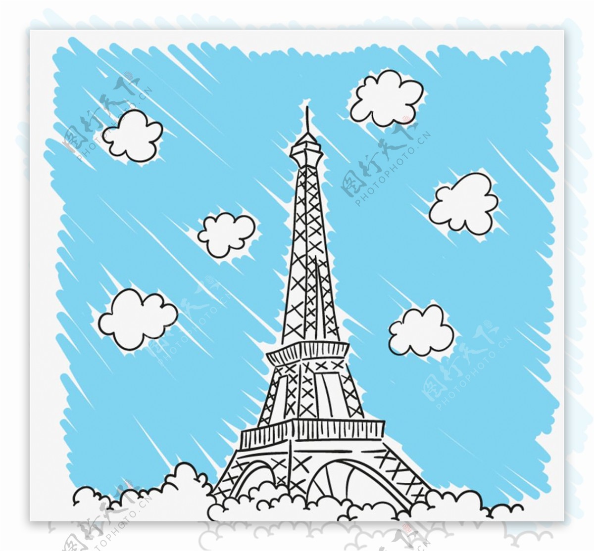 手绘埃菲尔铁塔风景插画图片素材-编号25022218-图行天下