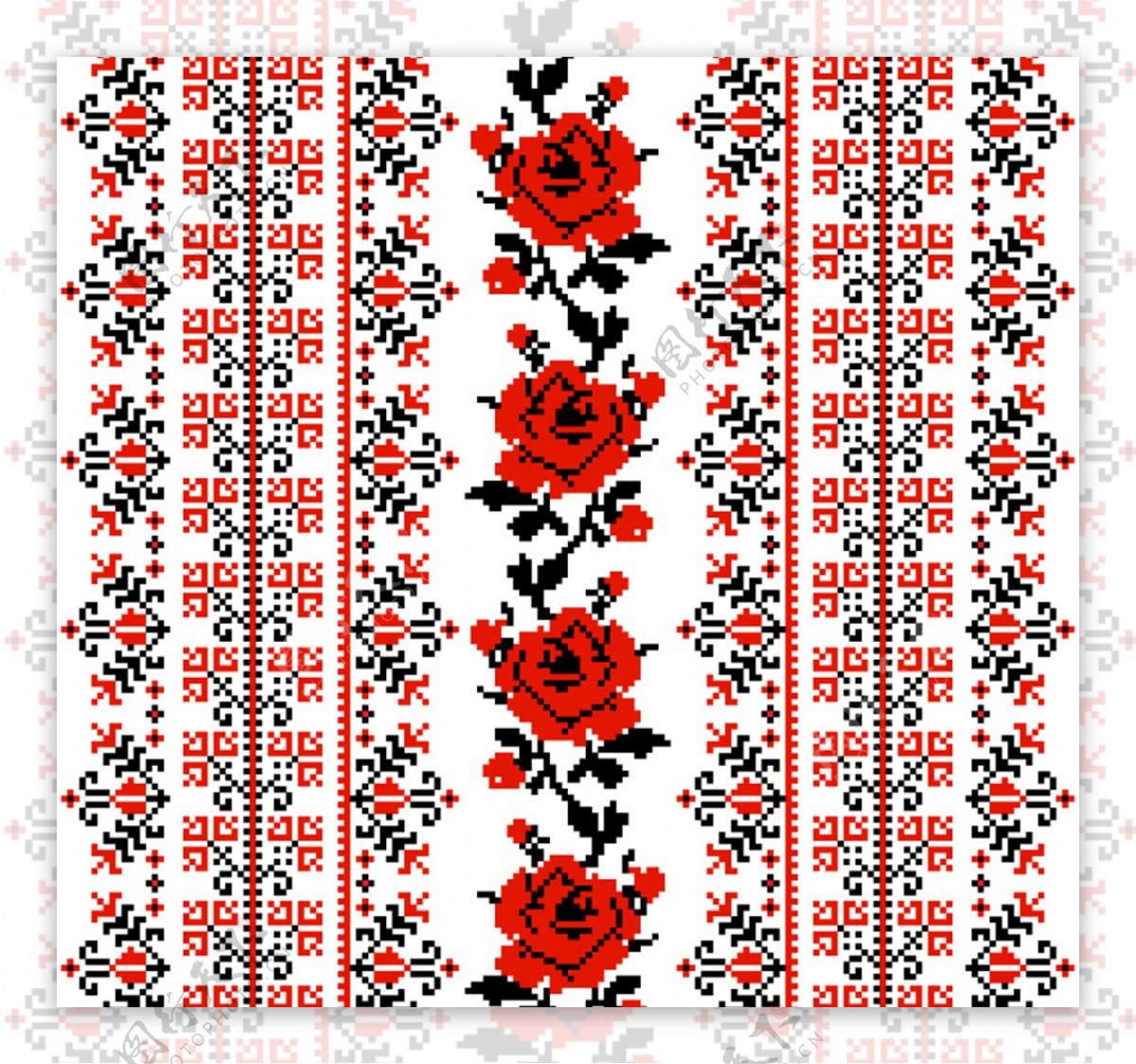乌克兰刺绣风格玫瑰花背景矢量图