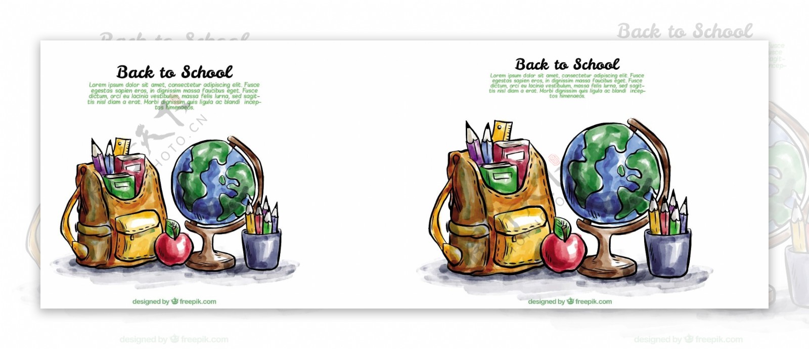 开学季书包地球仪插画矢量图片