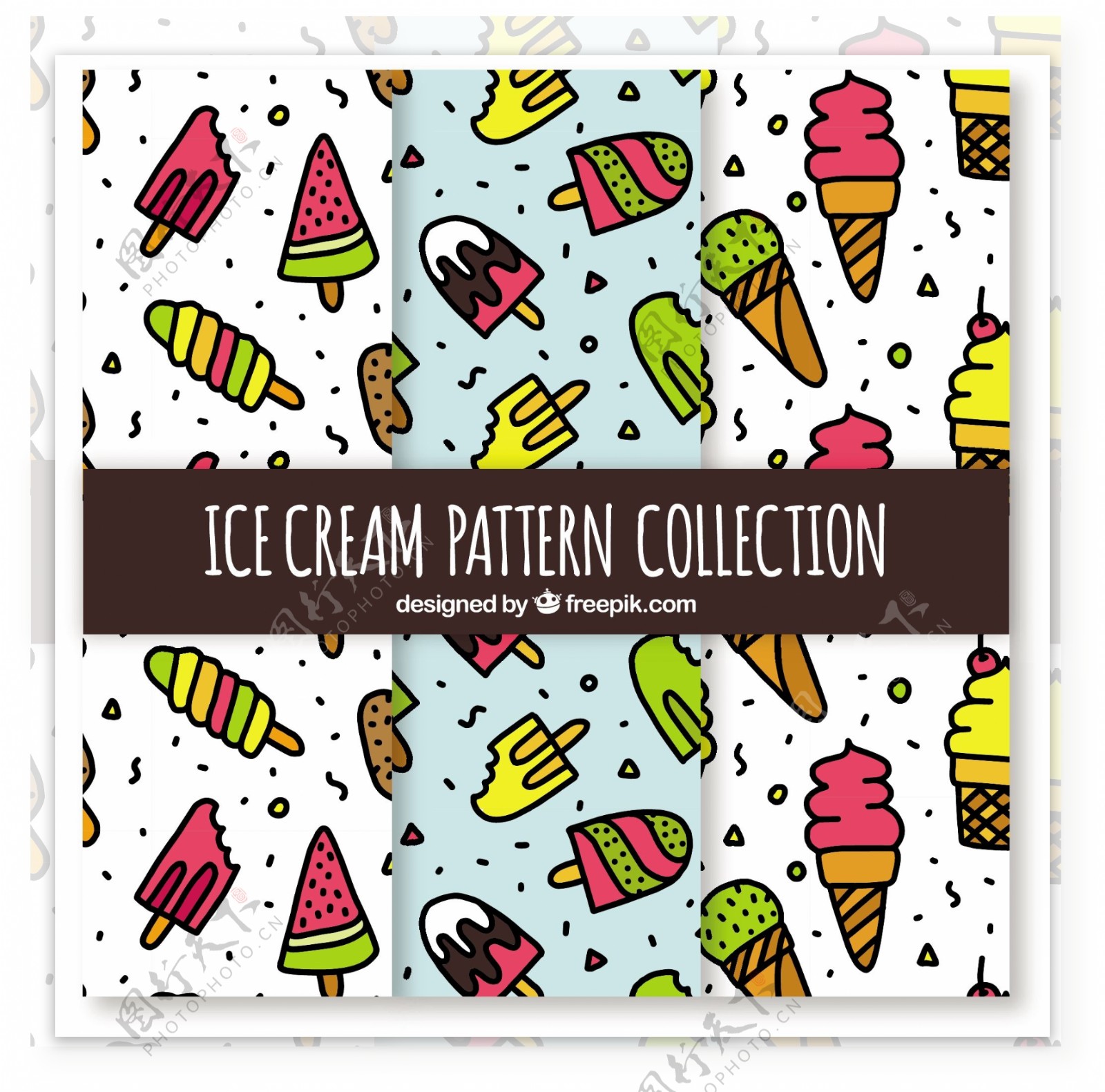 手绘冰淇淋插图装饰图案背景