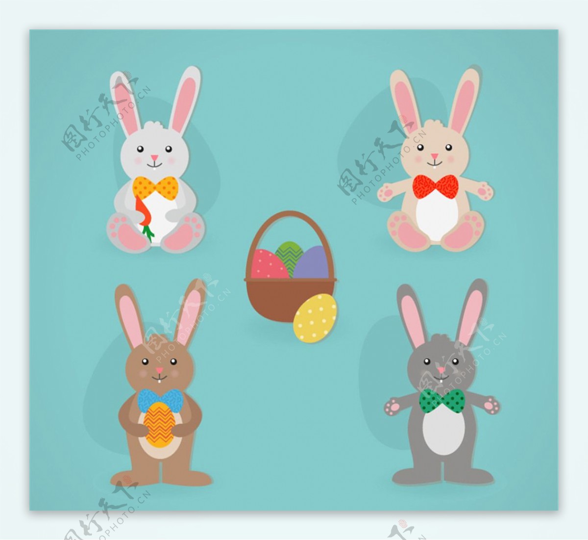 可爱兔子与彩蛋设计矢量图