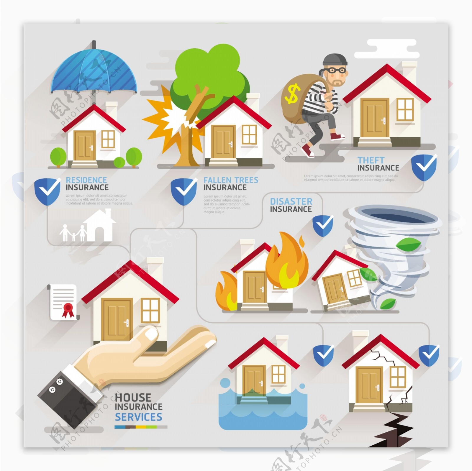创意房屋保险信息图矢量素材图片