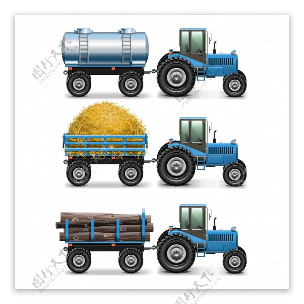 3款精美蓝色拖拉机设计矢量素材