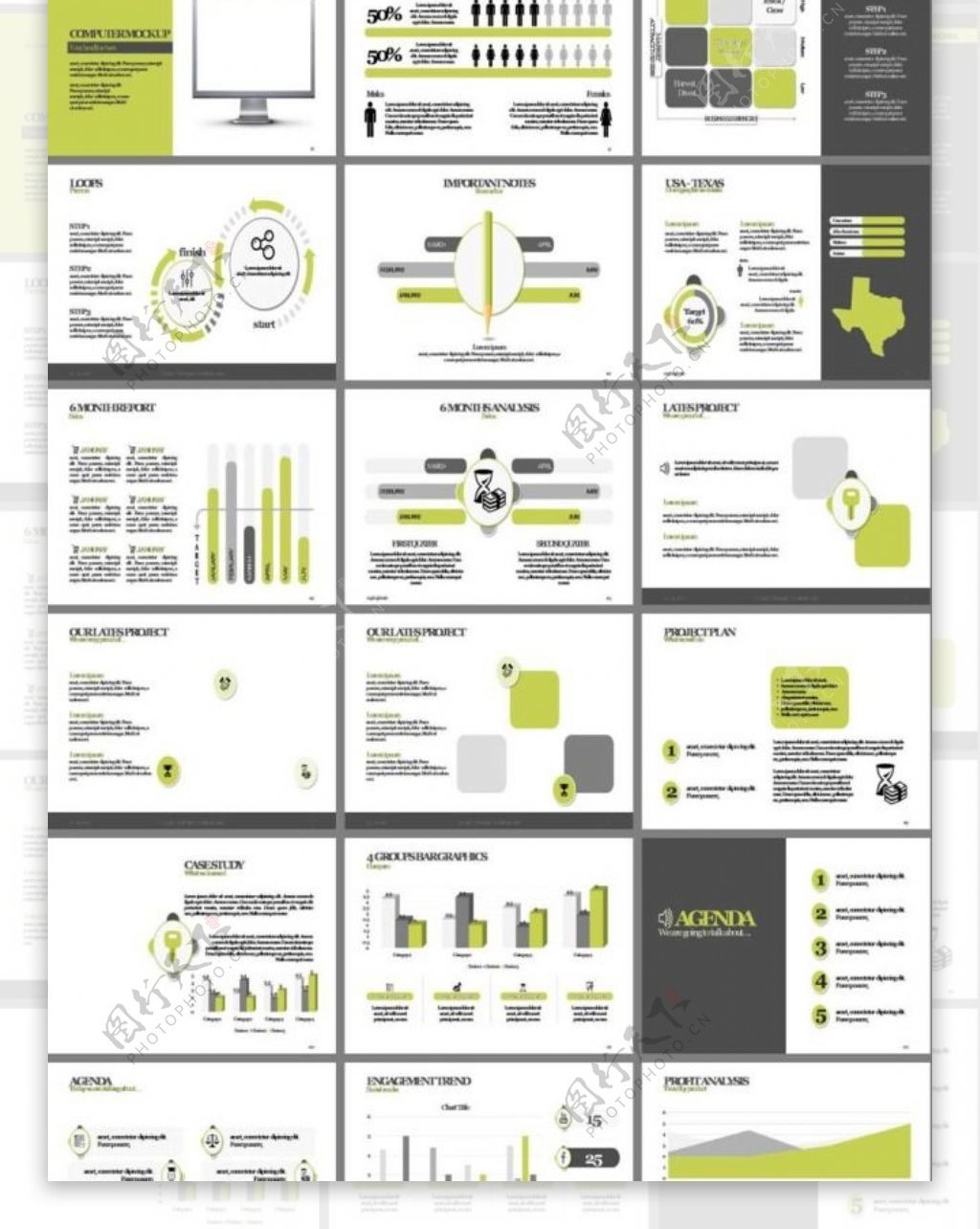 绿灰欧美企业商务营销业绩报告PPT模板