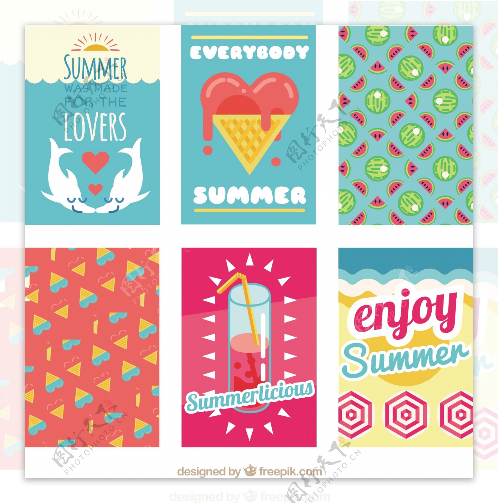 六种彩色夏季主题卡片背景