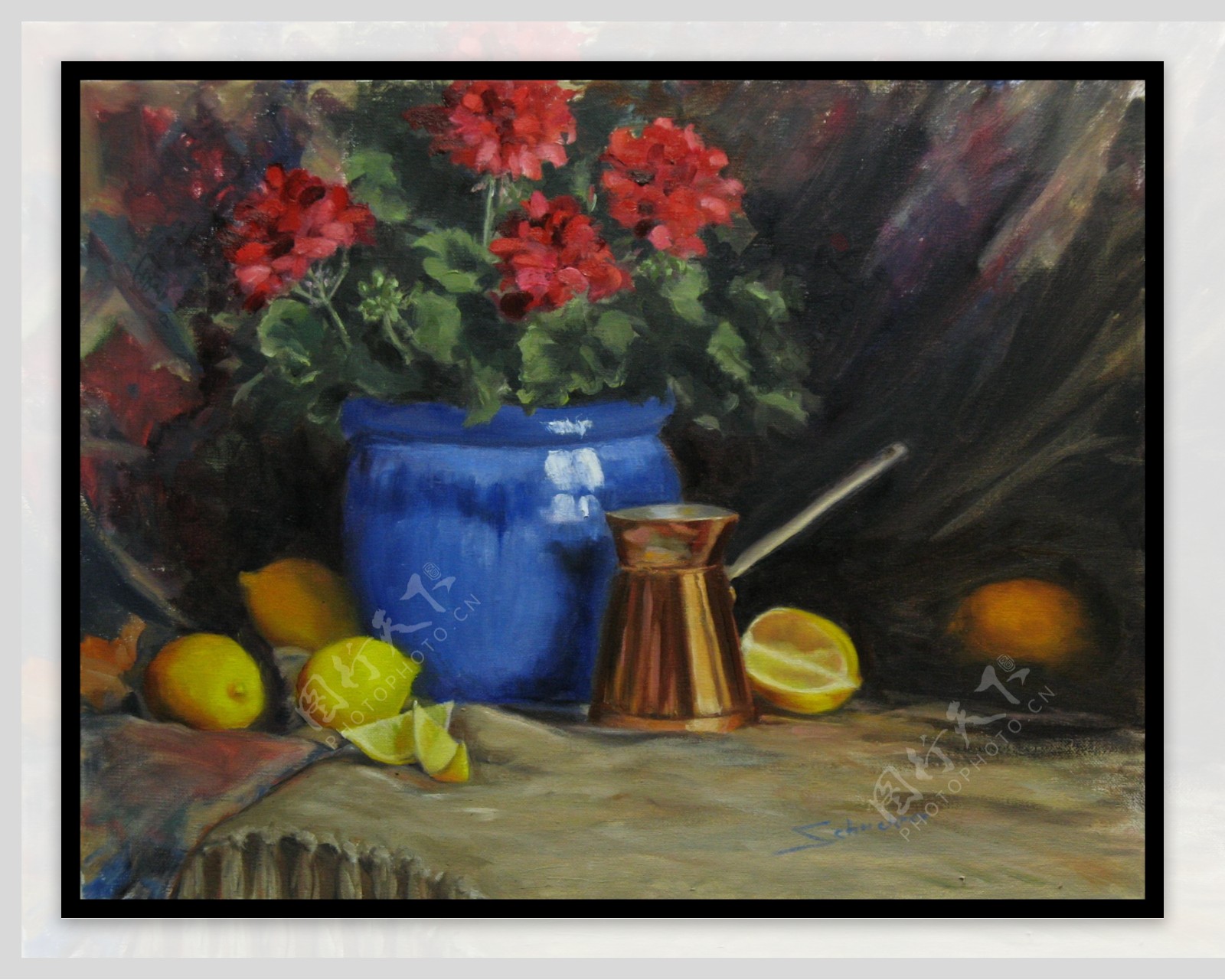 油画柠檬花瓶图片
