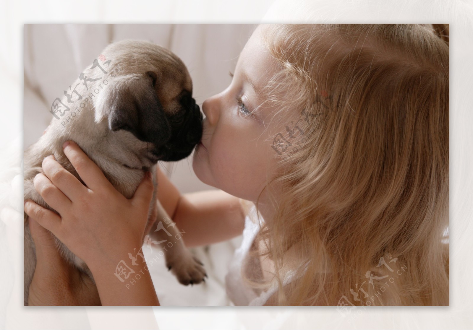 亲吻狗狗的小女孩图片