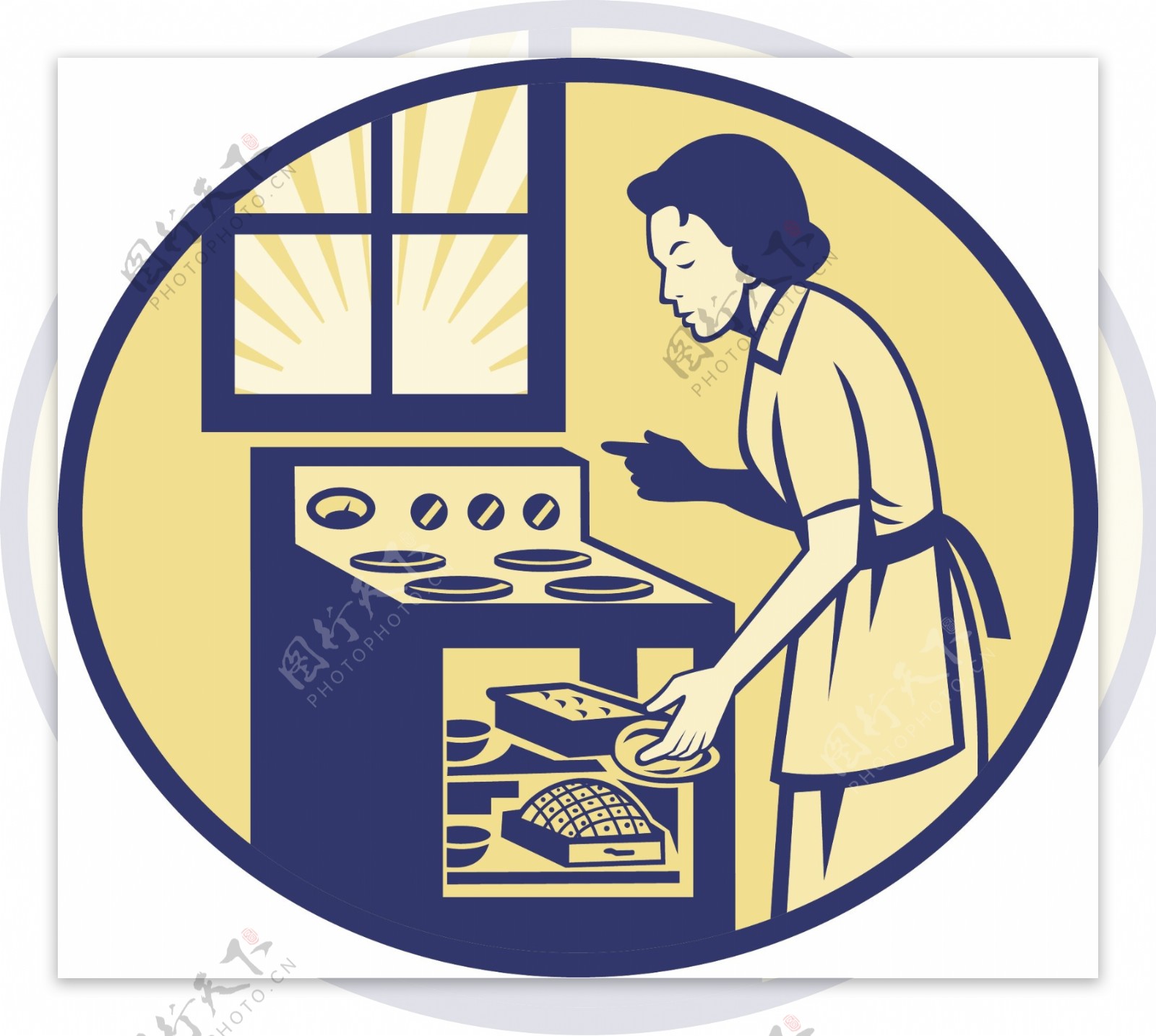 在烤箱烘烤面包炉复古的家庭主妇