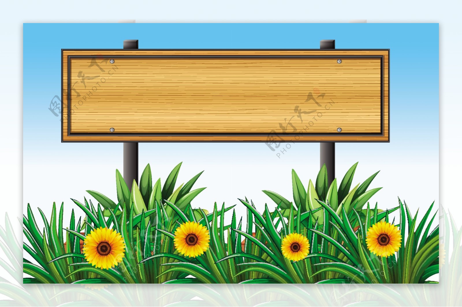 花园里一个空木板的插图