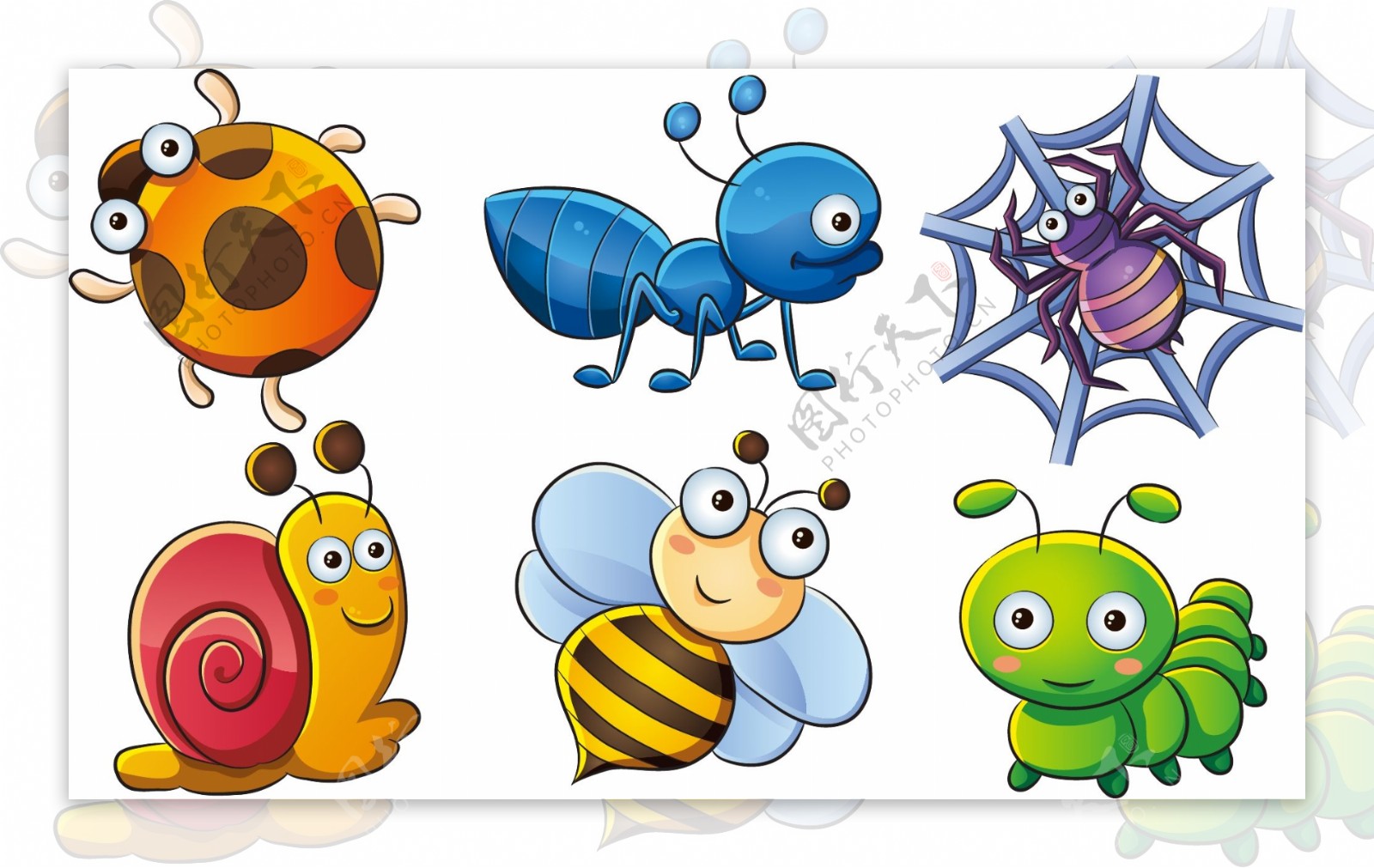 卡通矢量可爱动物昆虫装饰图案创意元素设计