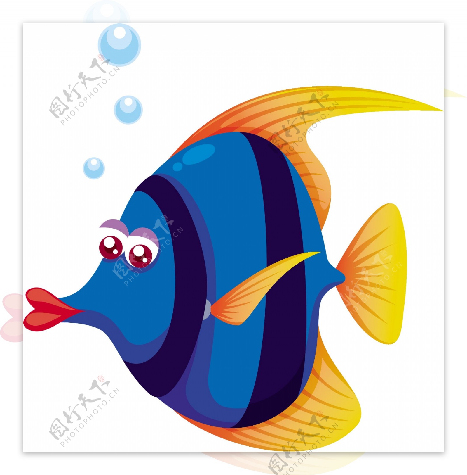 卡通矢量可爱蓝色小鱼装饰图案创意设计元素