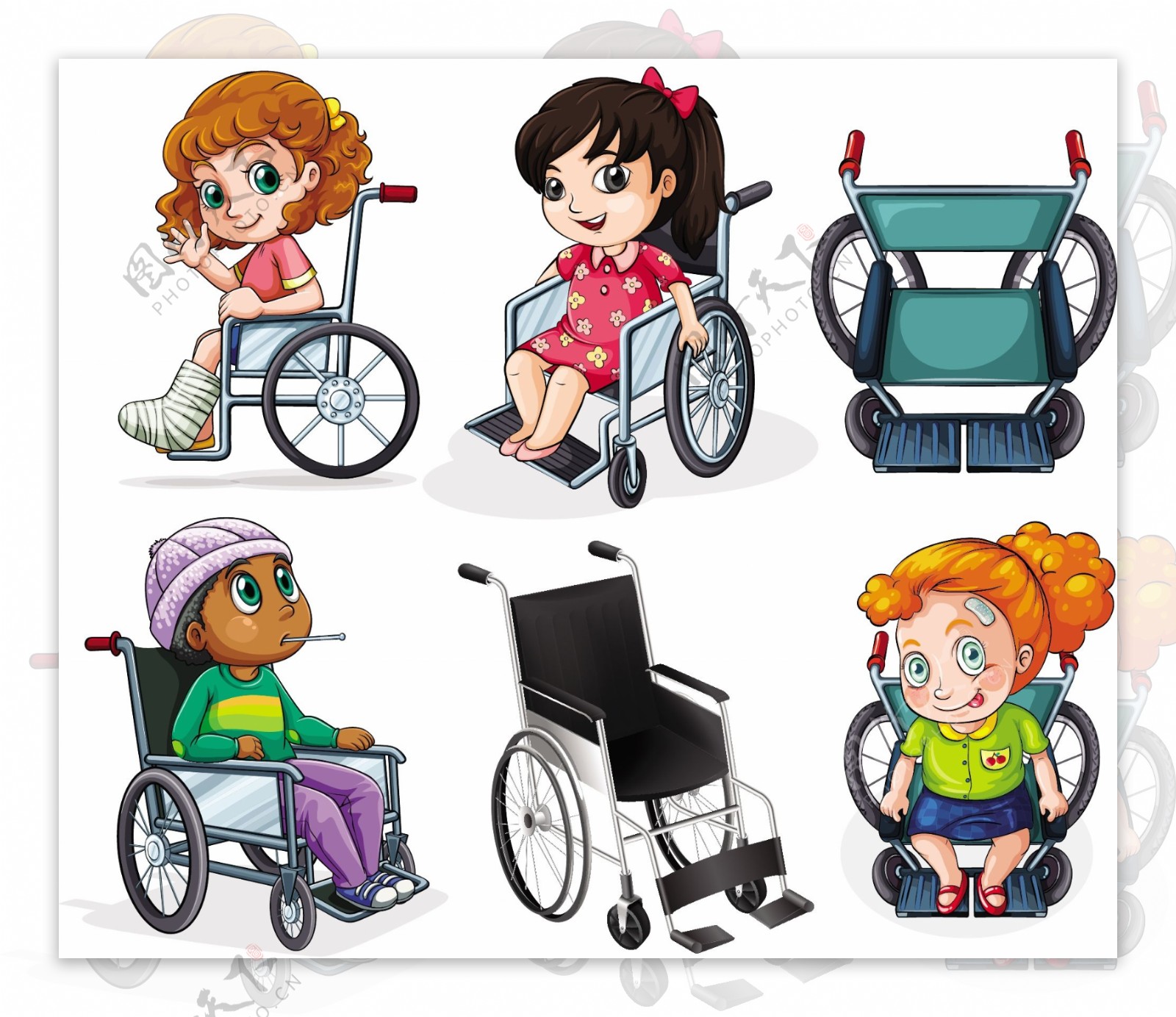 在白色背景上的轮椅的残疾患者解读