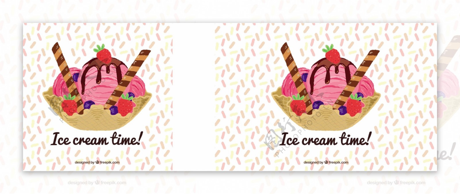 美味手绘冰淇淋甜点背景