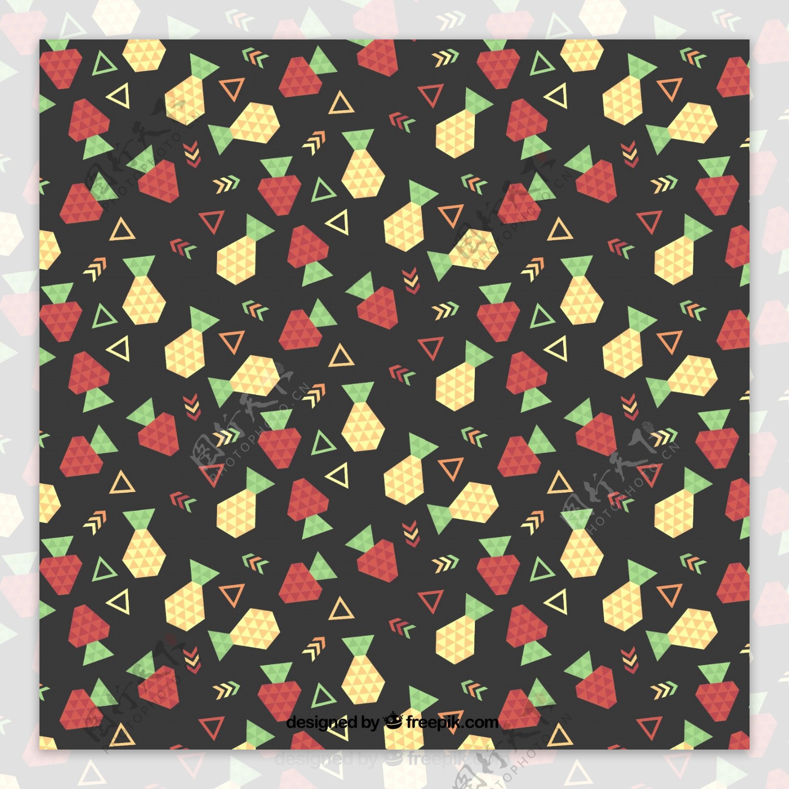 菠萝和草莓无缝背景图片