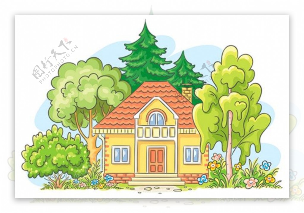 房子风景画手画背景图