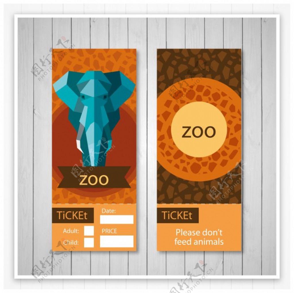创意大象动物园门票矢量