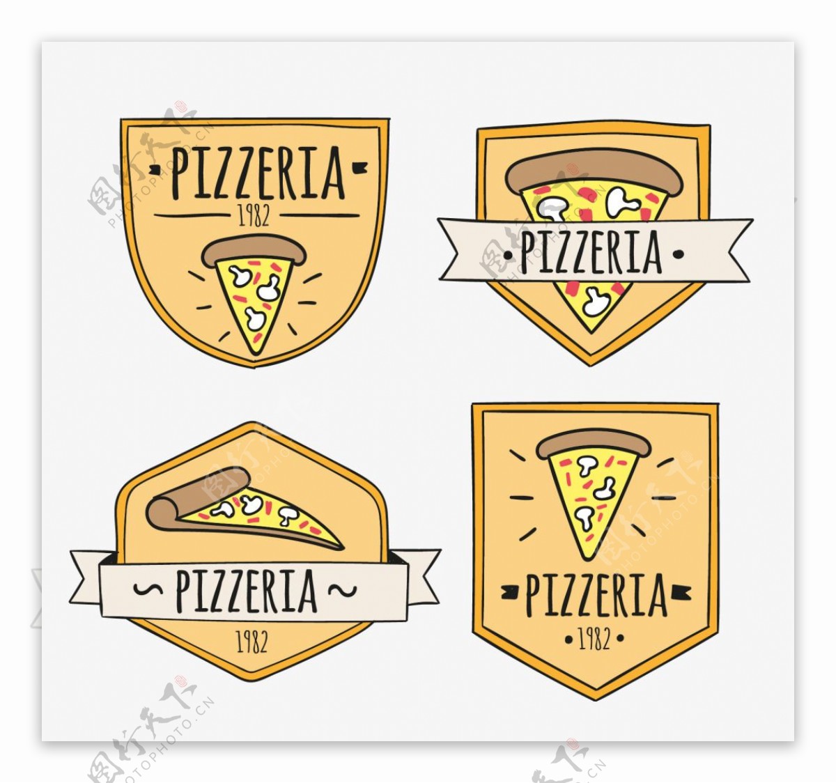 简约线框披萨食物素材