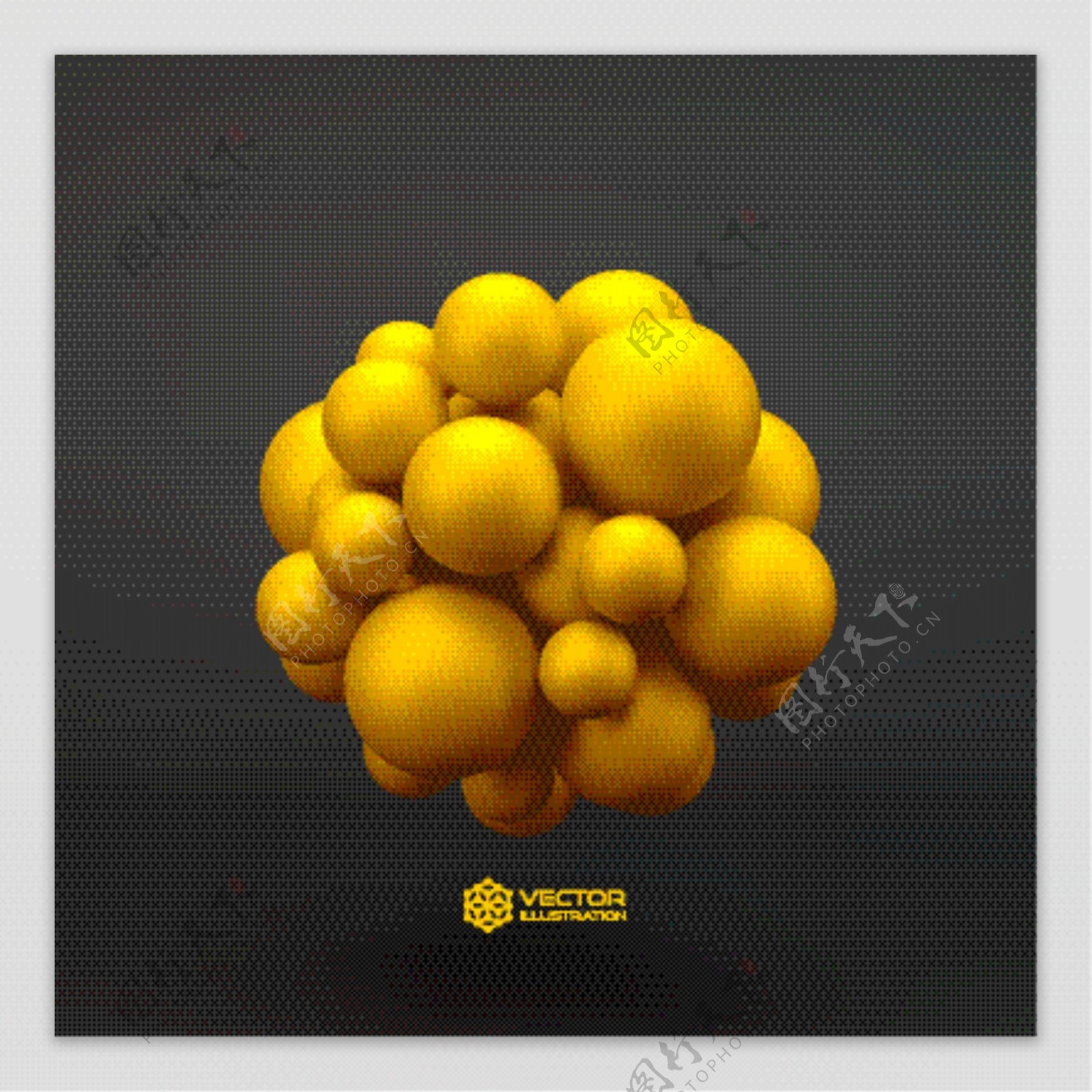 黄色三维分子球背景矢量