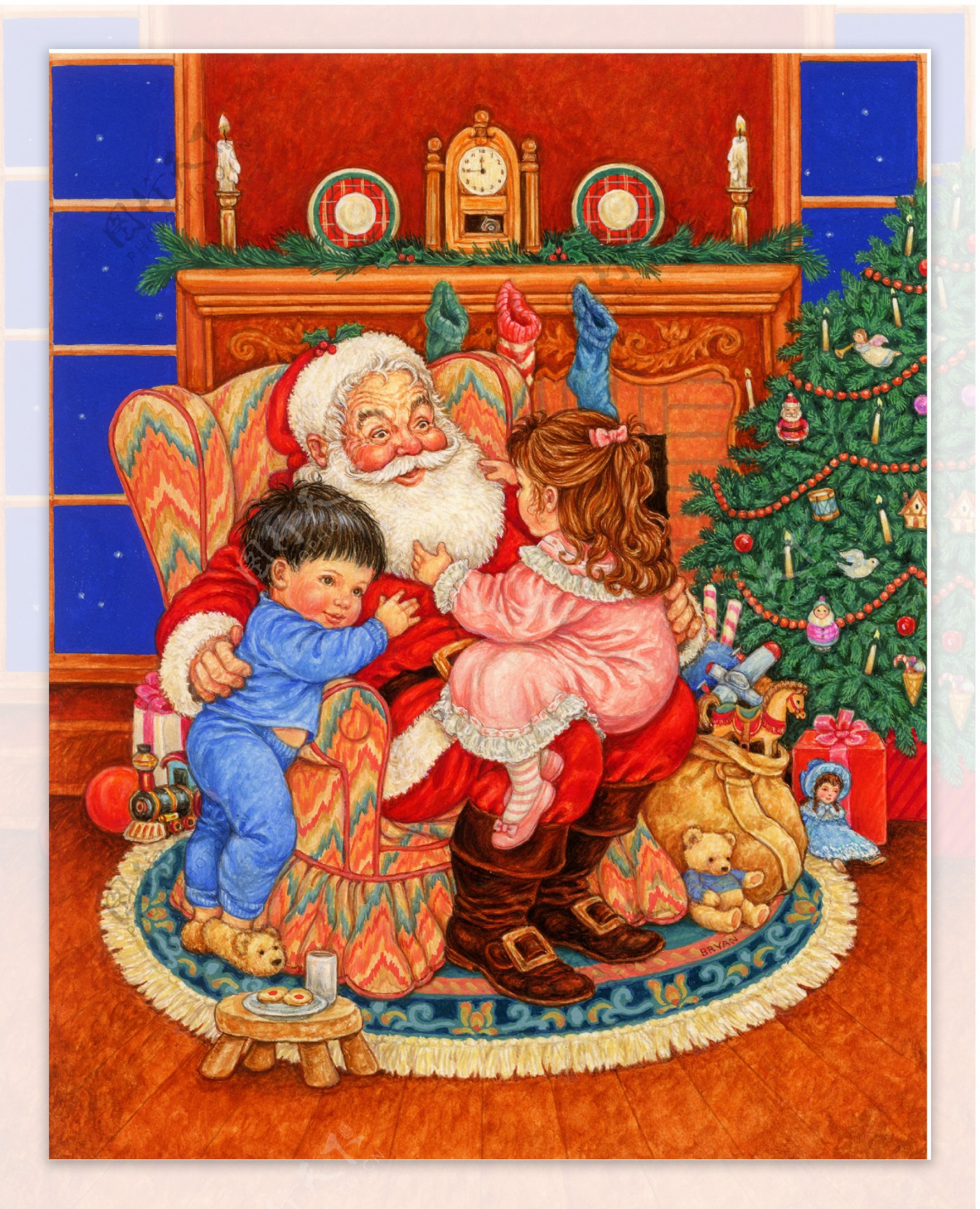 抱小孩的圣诞老人图片