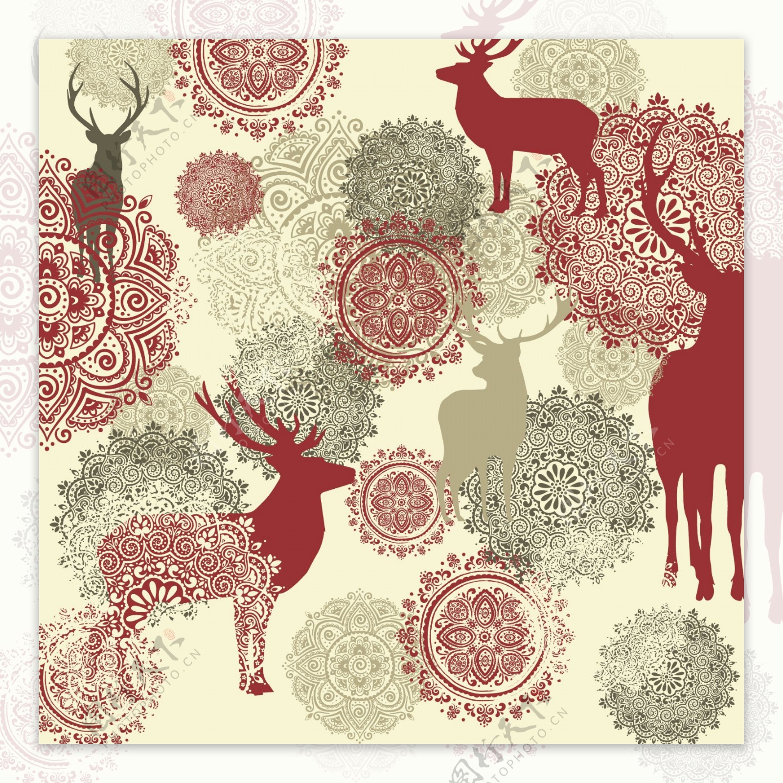 圣诞节麋鹿花纹背景设计稿