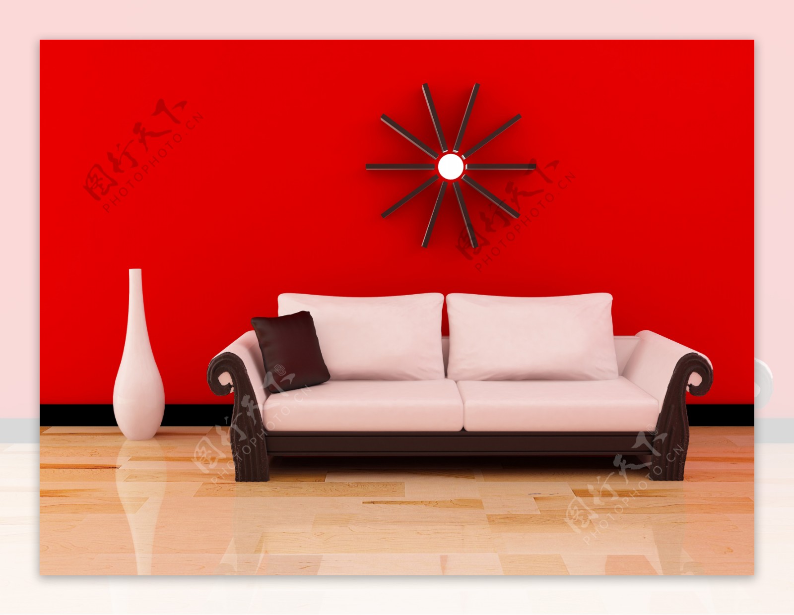 现代时尚红色家具客厅室内装修效果图图片素材-编号29278321-图行天下