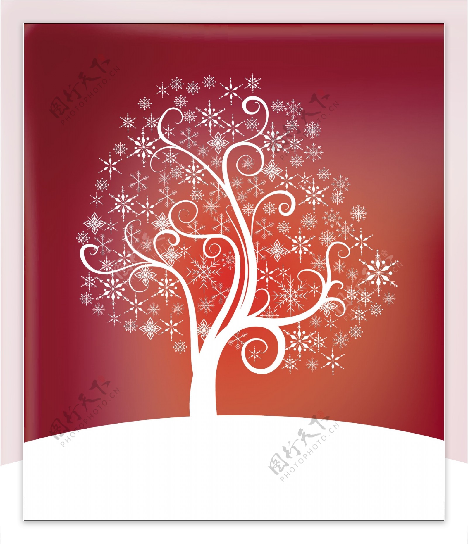 红底白色雪花树图片