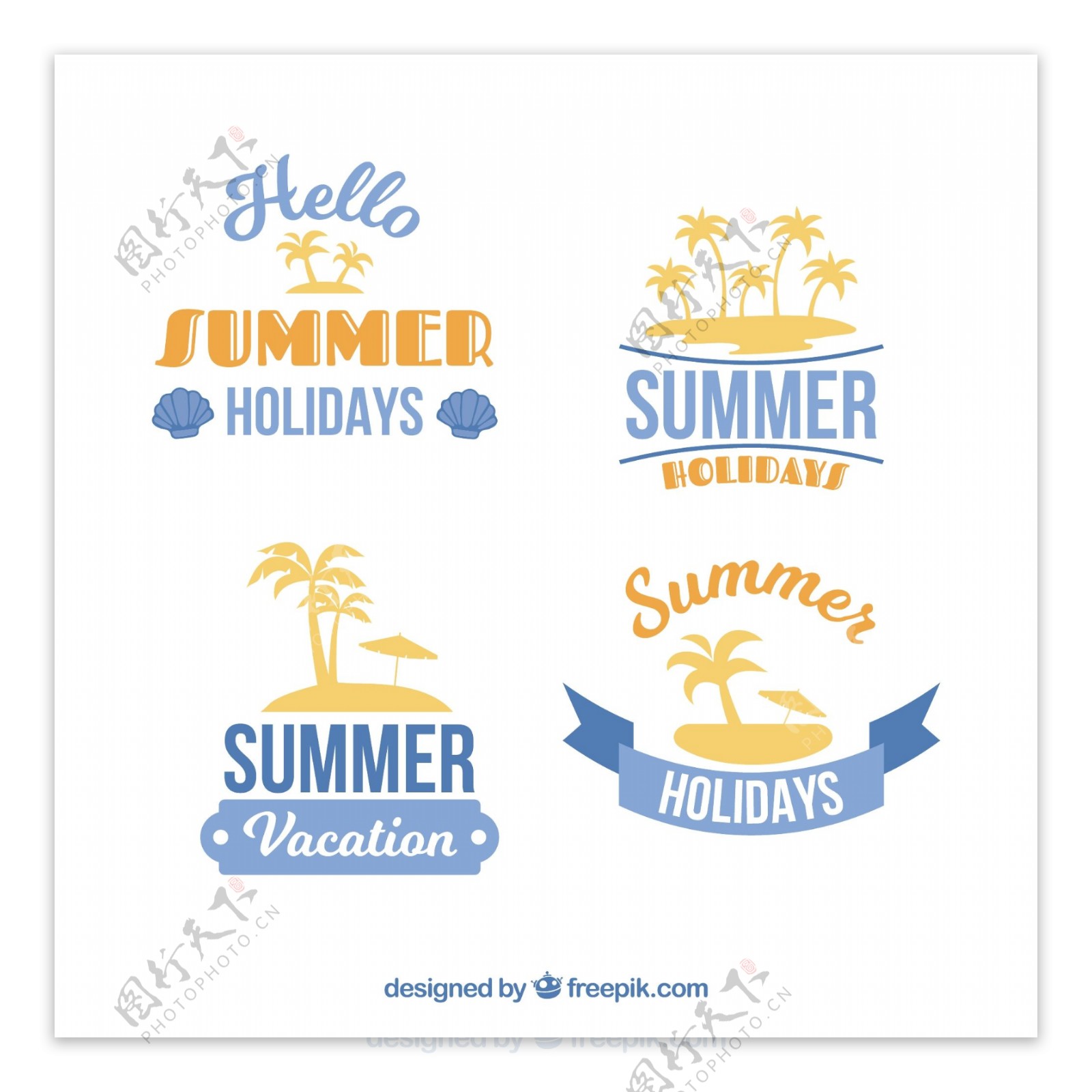 四个夏季主题贴纸图标
